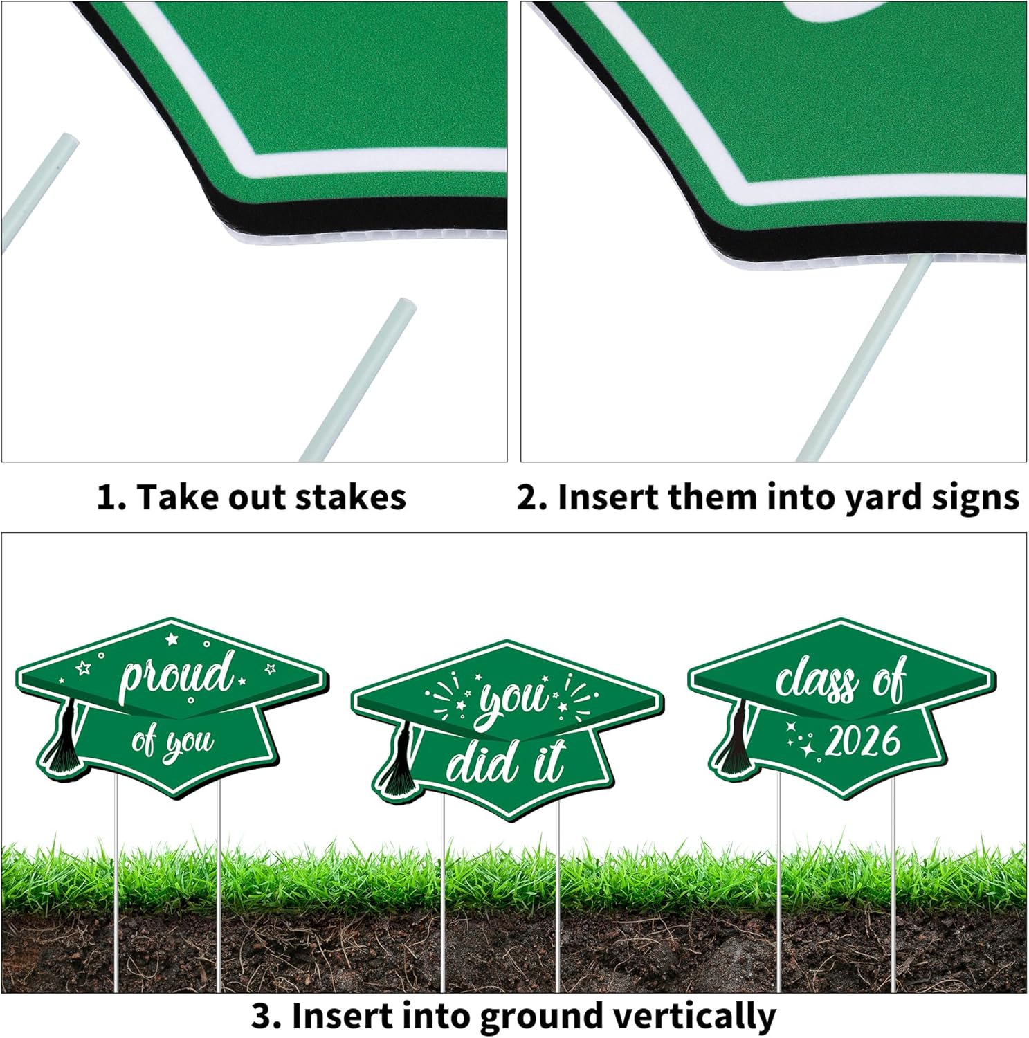 Aneco Waterproof 2026 Grad Yard Signs Plastic Graduation Yard Signs Party Outdoor Lawn Decorations 16 Inches Glitter Congrats Grad Lawn Sign with Stakes for Outdoor Party Garden Decor (Green)
