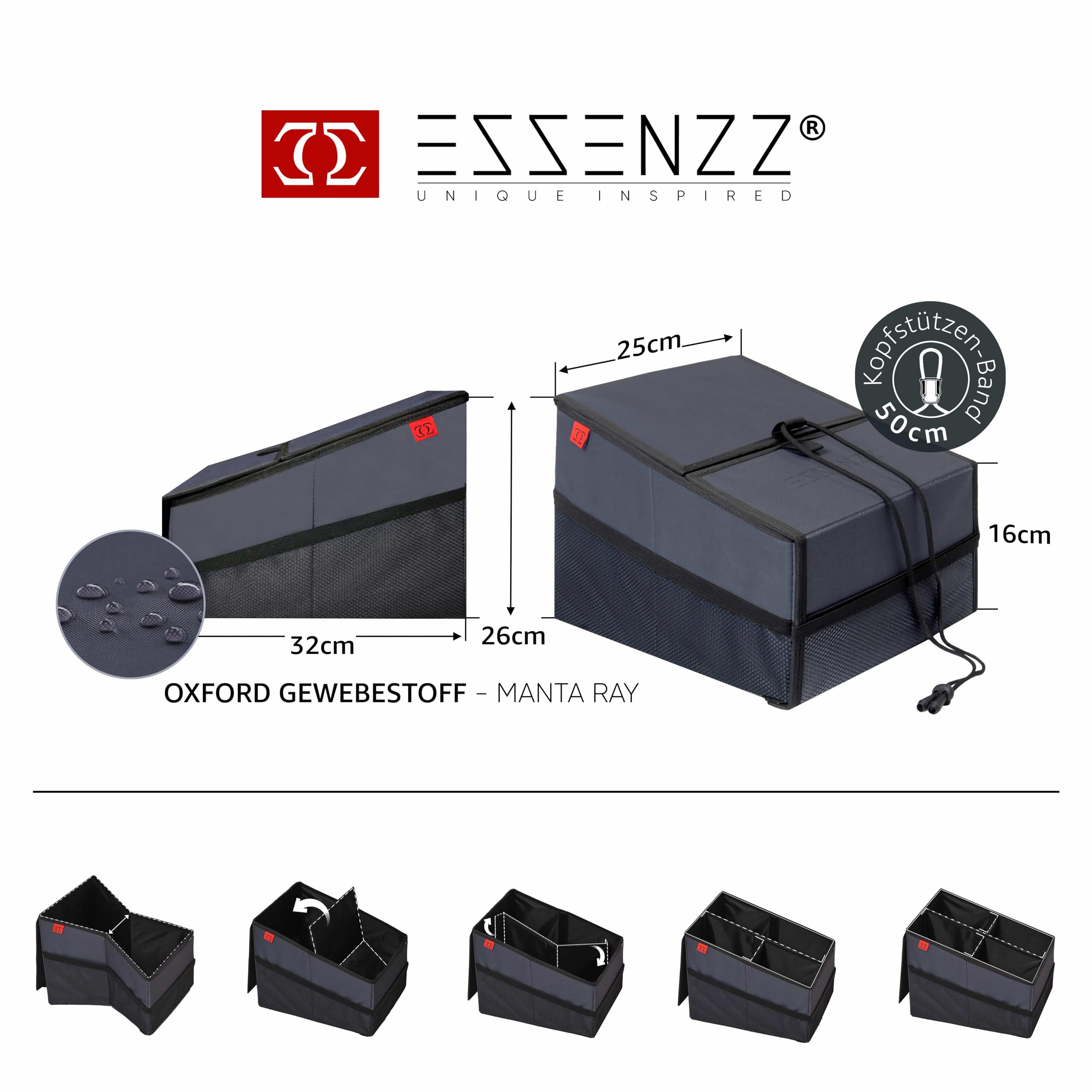 ESSENZZ ROADSSTA - Organizador para asiento trasero de coche 3 en 1 para niños con función de mesa de viaje y soporte para bebidas, asiento del copiloto y maletero