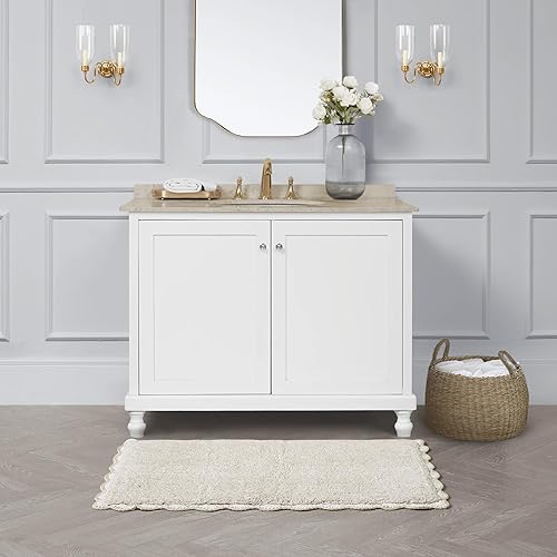 Miniatura 7 de Laura Ashley Heathered Crochet Border - Alfombra de baño antideslizante de 20 x 32 pulgadas, 100% algodón, color gris pardo