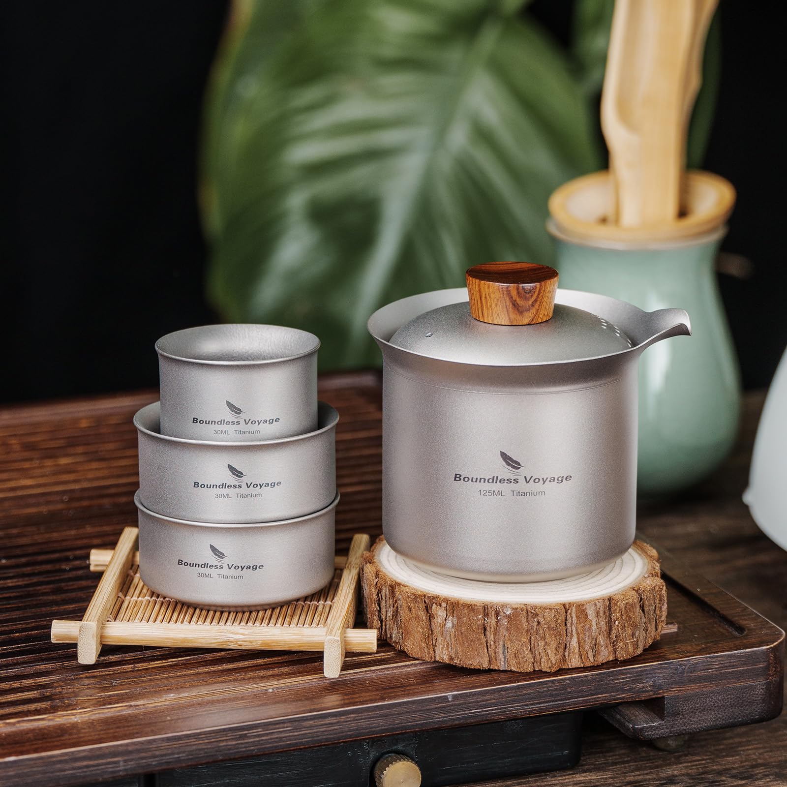 Boundless Voyage Titan Camping Teebereiter Outdoor Tasse Titan Tasse Set Doppelschicht Teetasse Leicht Tragbares Geschirr Ti3149D, Ti3145D+Ti3148D/UKK