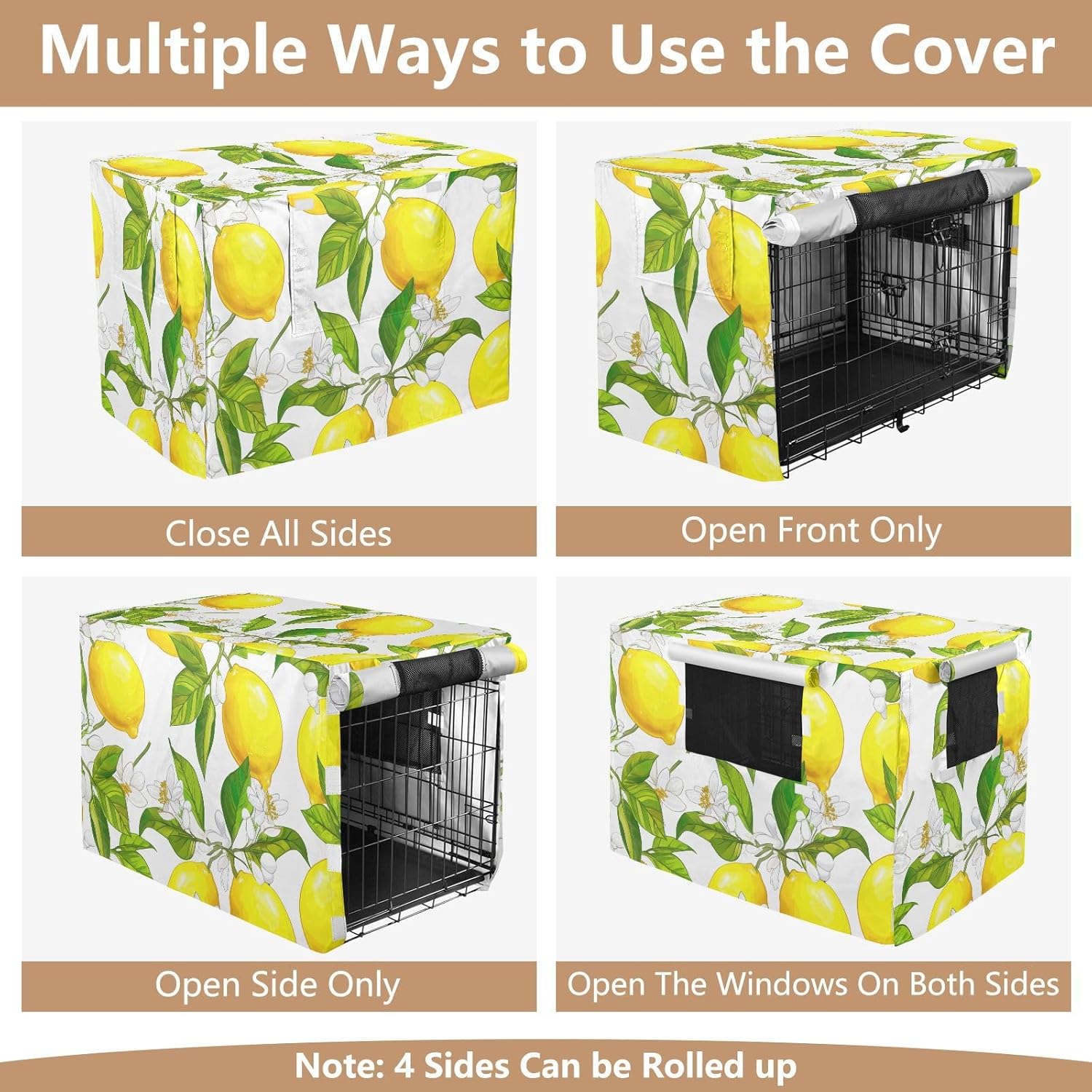 Bright Yellow Lemons White Dog Crate Cover Breathable, S-XL Wind-Resistant Crate Cover for Dog, Large
