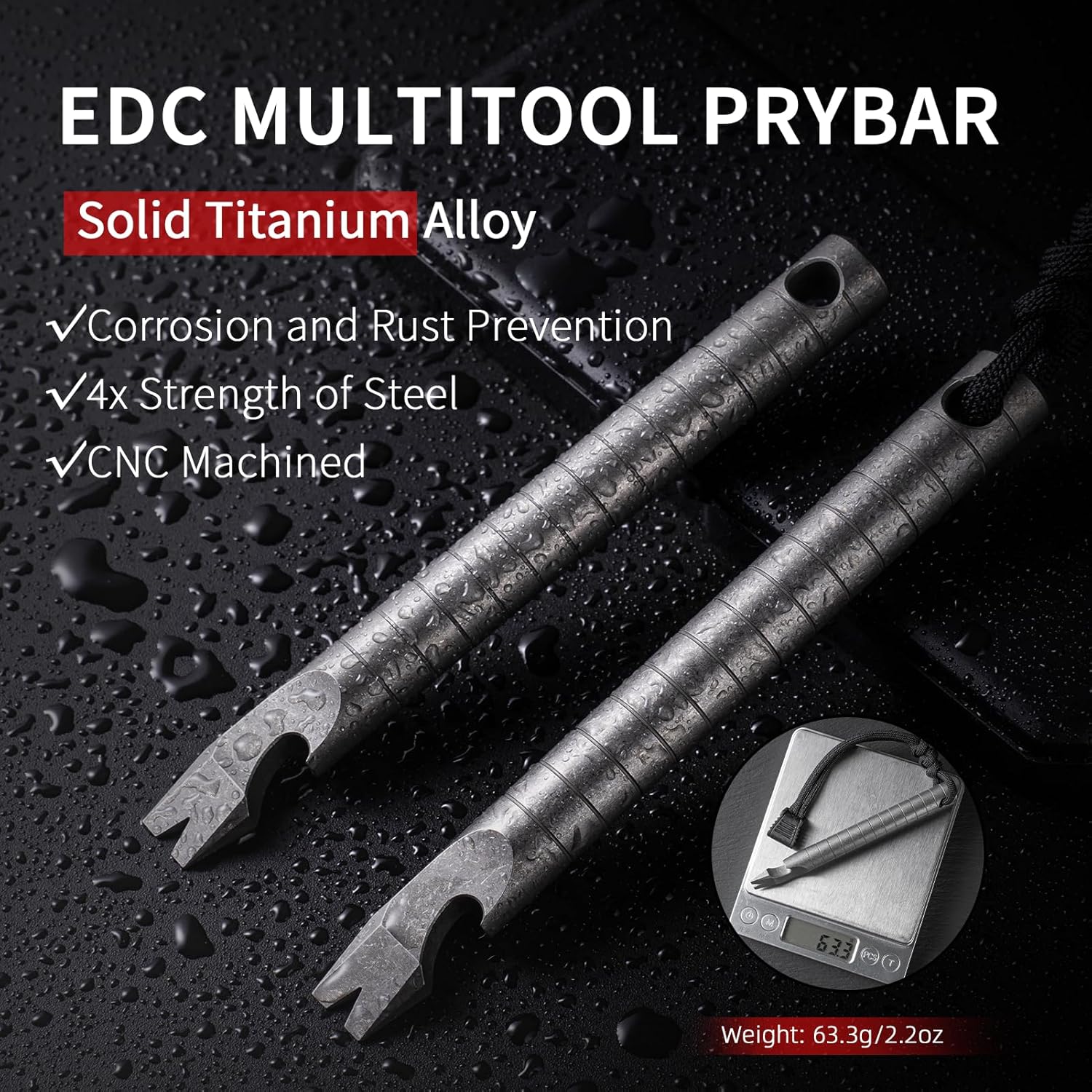 TISUR Titanium Pocket Pry Bar,EDC Keychain Carabiner Multitool Prybar Outdoor Tool Heavy Duty,Key Chain Gadgets for Men (1pc Ti Pry Bar Sliver) - Image 7