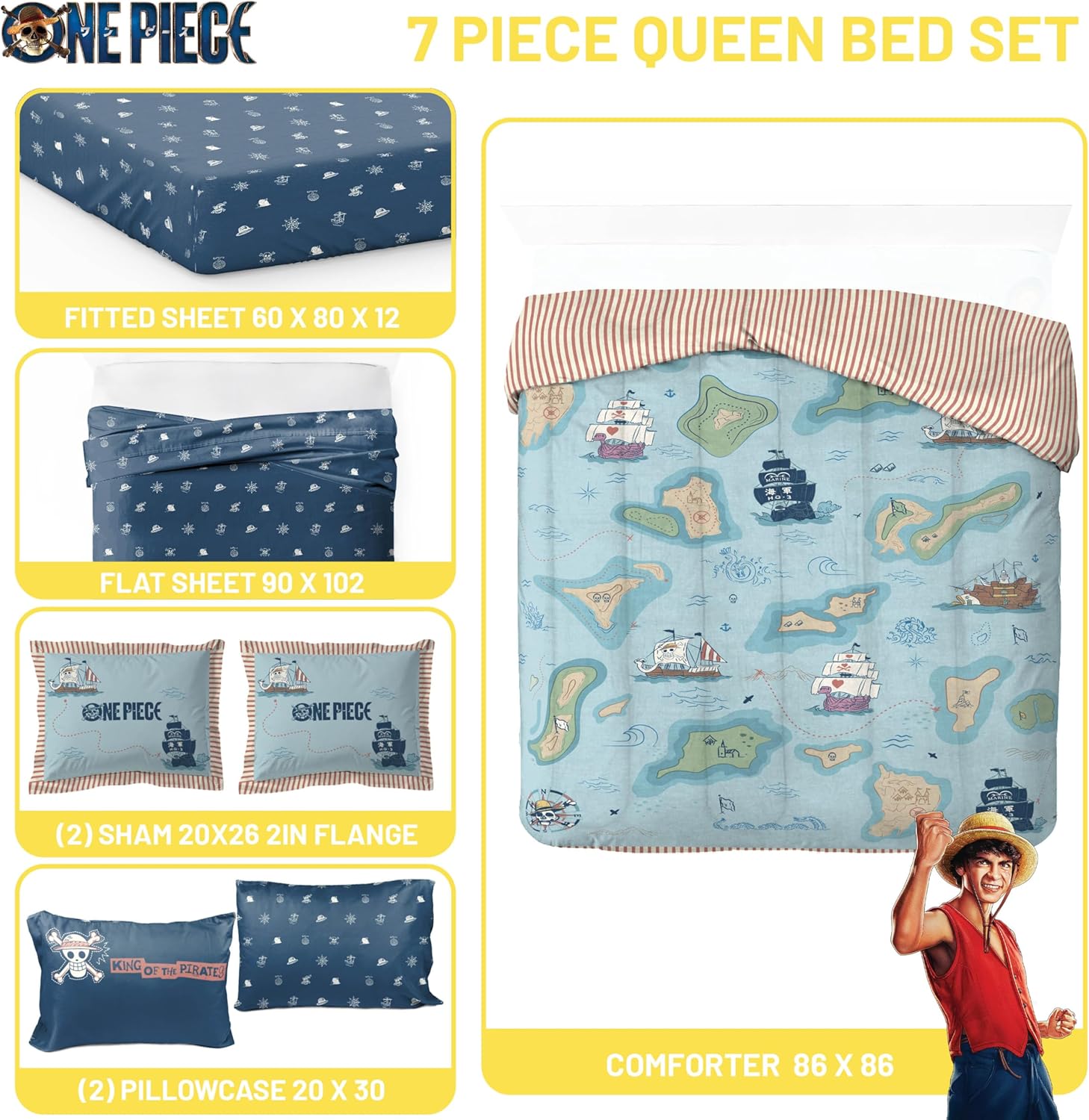 Jay Franco Kids Comforter Set Includes Sheets and Pillow Covers - Soft and Cozy Bed Set for Stylish Room Decor, Official Licensed Bedding, Multi - One Piece, 7 Piece Queen