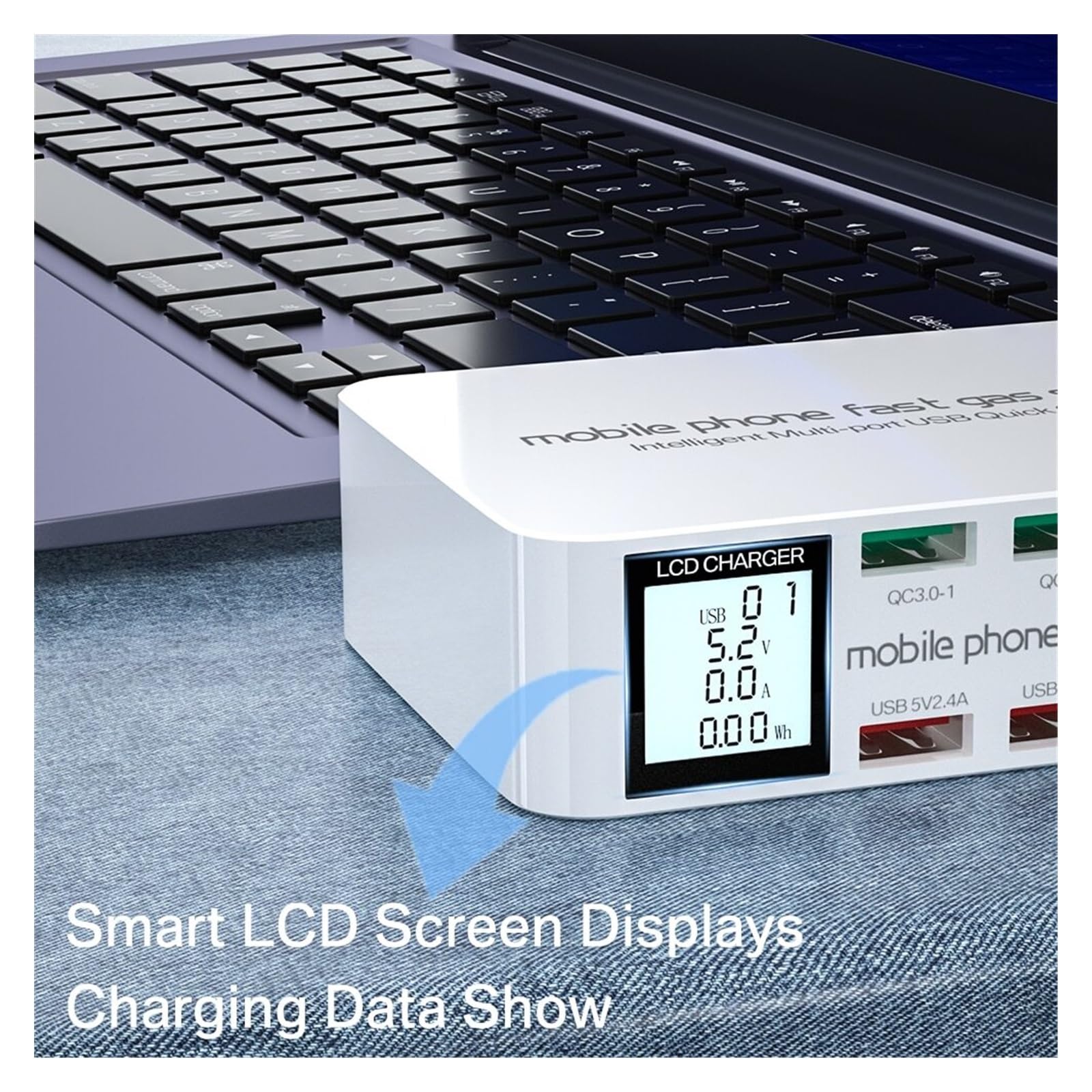 Stacja ładująca USB 100 W z 3 portami szybkiego ładowania USB QC3.0 20 W Port USB PD typu C Wyświetlacz LCD Szybka ładowarka