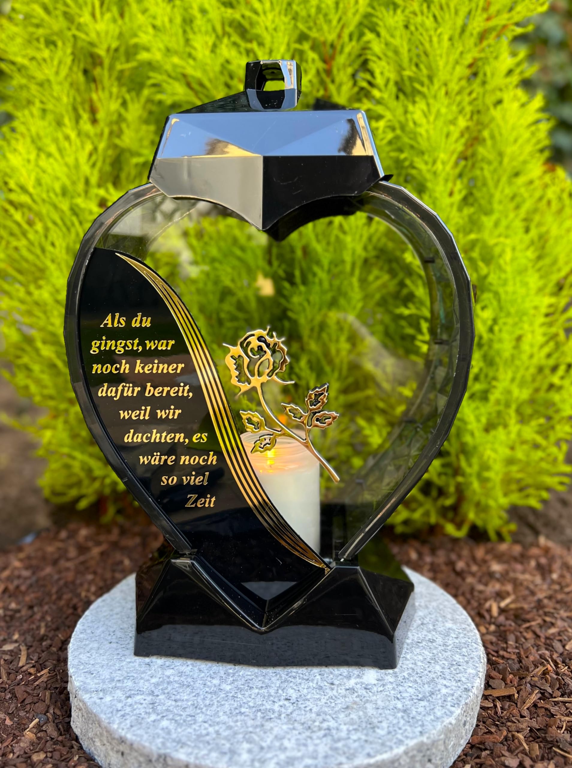 Grablaterne Grablampe 33 cm H. Gold Grabkerze Kerze Grabkerze Grablicht Gartendeko Gartenlampe Laterne Gartenkerze NEU !! Beleuchtung
