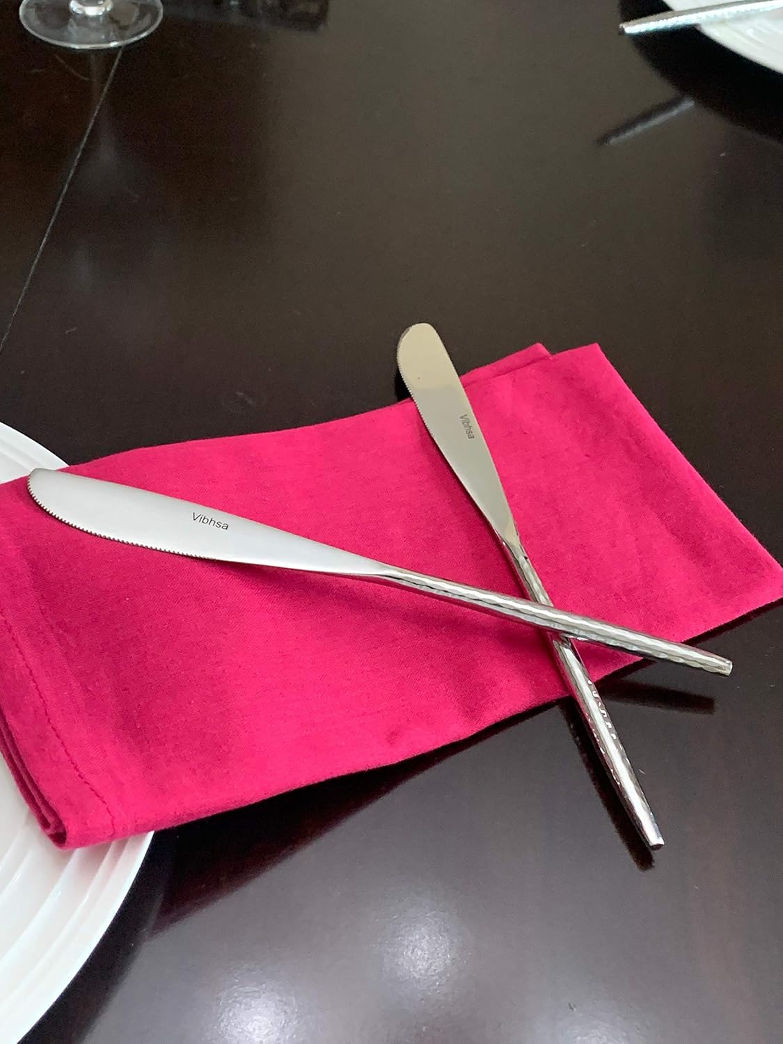 VIBHSA Stainless Steel Dinner Knives Set of 6 Pieces (Hammered, Silver Glossy)