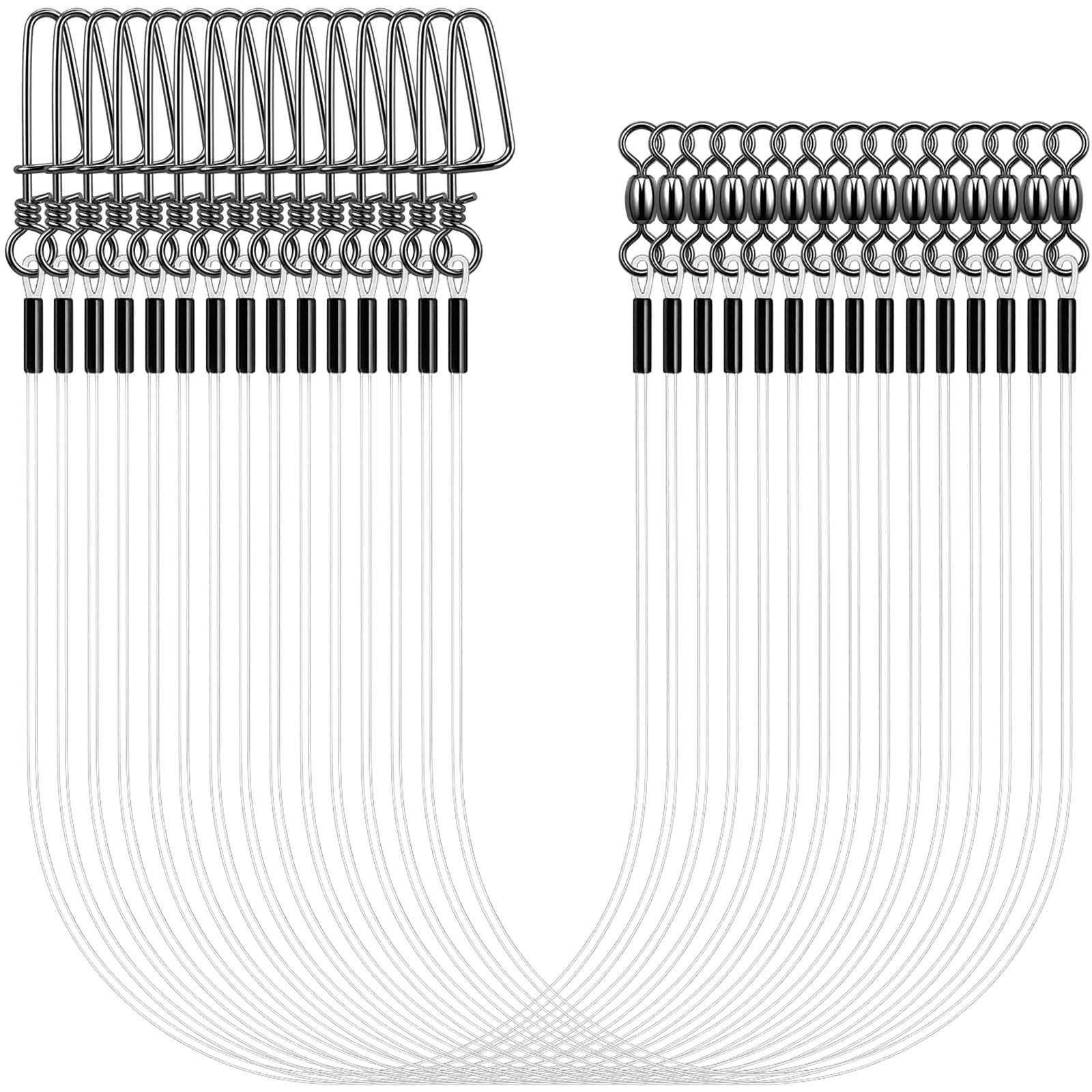 Annyswit 15 PCS Fluorocarbon Leader with Swivel & Snap, Transparent Fishing Leader for Pike Trout Catfish, Spinning Fishing Leader for Predator Fishing, 30 cm (12#)