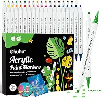 Ohuhu Marcadores de tinta acrílica 36 cores: canetas de tinta de ponta dupla (pincel e ponto), marcadores de acrílico de alta opacidade, impermeáveis, resistentes à luz, para pintura em rocha, ovos de