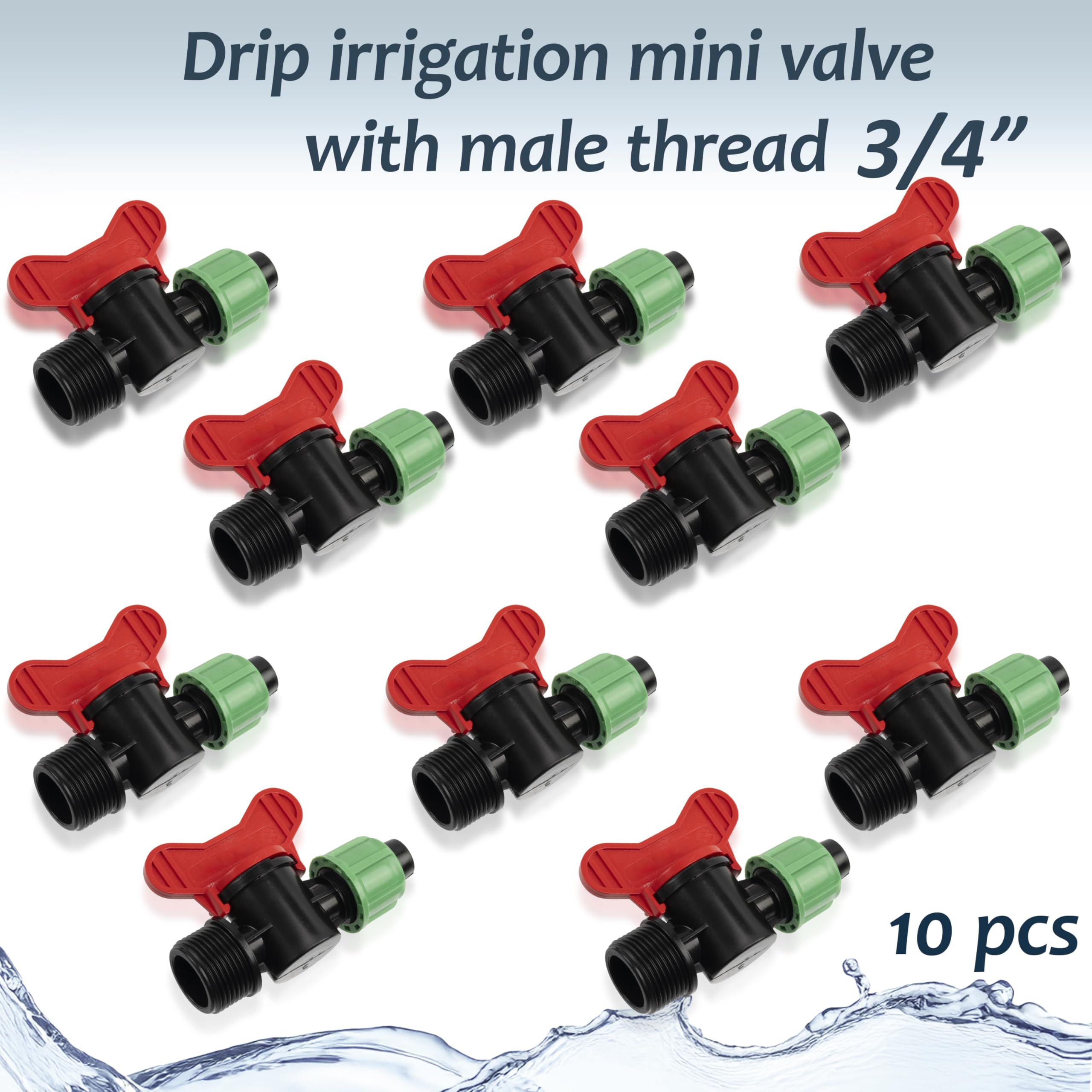 AERZETIX - Lot de 10 Vannes d'Arrêt 3/4" Filetage Externe pour Tuyau d'Irrigation Goutte à Goutte 16 mm en Plastique | Pression Supportée 4 Bars | Robinet Système d'Arrosage Équipement Jardinage
