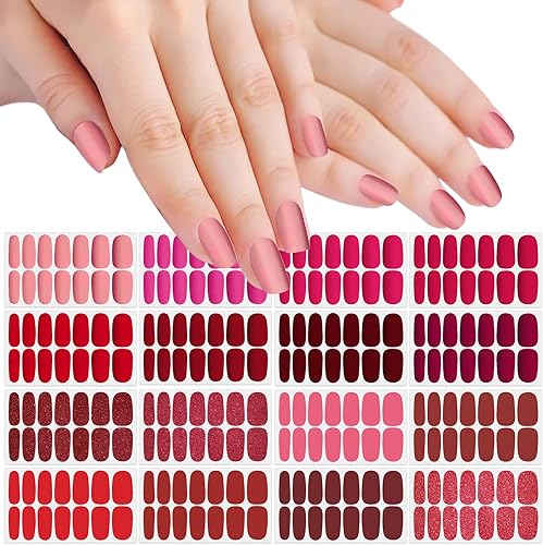 SILPECWEE 16 hojas de calcomanías de esmalte de uñas de color sólido mate para mujer, tiras de esmalte de uñas autoadhesivas, tiras de uñas de gel,