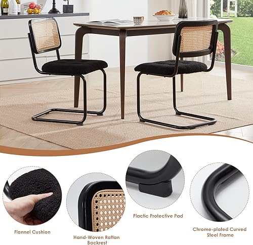 Miniatura 12 de Farini Kitchen Dining Chairs Set of 2,Mid-Century Modern Chair Armless Mesh Backrest Cane Rattan Chairs for Home Dining Room(Black-PU Leather) Negro