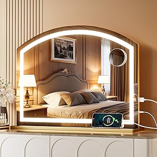 Hasipu Espejo de tocador de arco con luz, esp...