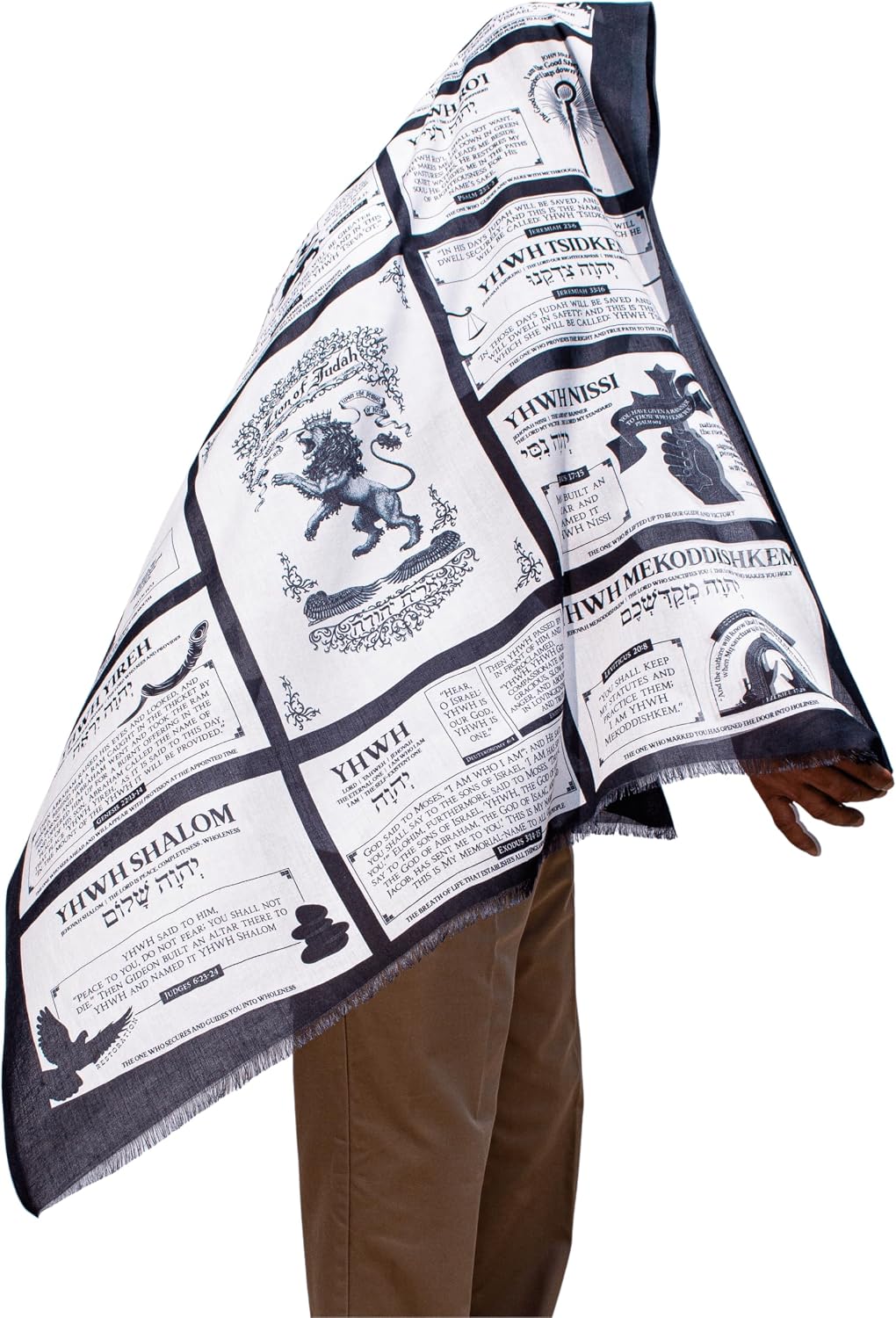 Names of God Christian Prayer Shawl – 35x70in Unisex Lightweight Modal Cotton Scripture Scarf with Canvas Bag, 23 Hebrew Names, Lion of Judah, Unisex Spiritual Gift, Religious Gifts