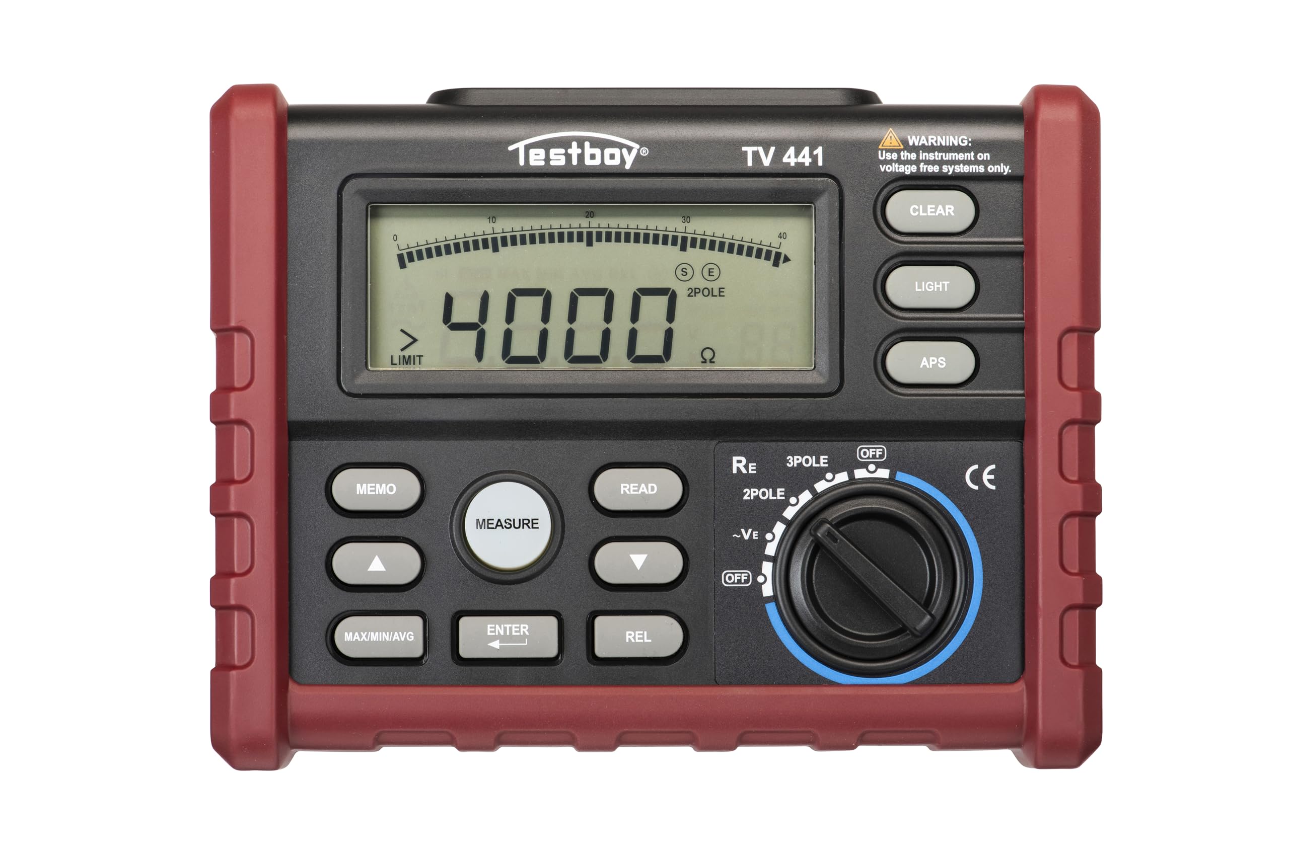 Testboy TV 441 digitales Erdwiderstandsmessgerät, Elektrikerwerkzeug (zur Überprüfung des Erdwiderstandes, Auto-Power-Off, Messwertspeicher für 100 Messwerte, LCD mit Bargraphanzeige), Rot/Schwarz