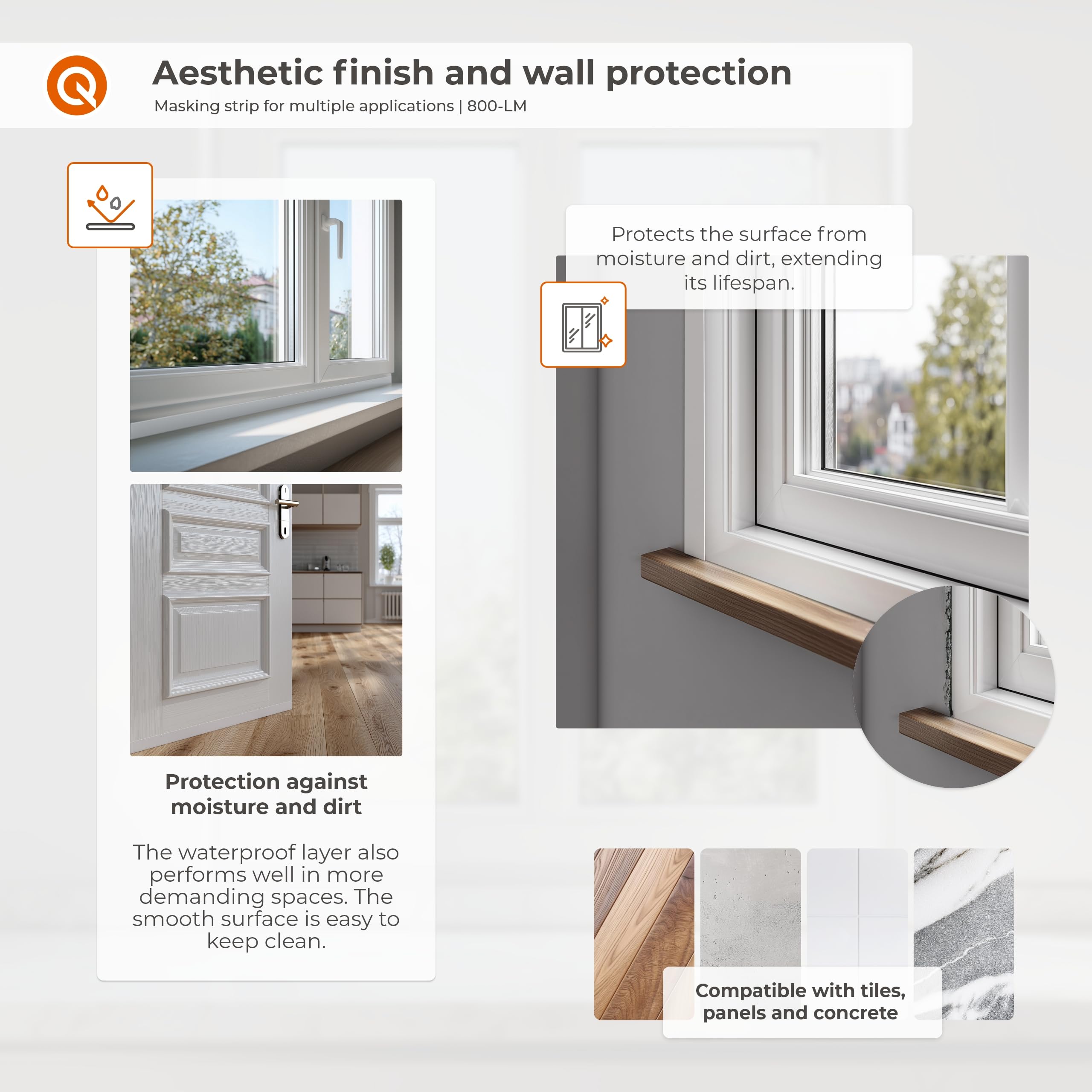 Quest Listón de Cubierta Tira Plana, Moldura para Ventanas Autoadhesiva - Ancho 30mm - Perfil de PVC, Moldura Decorativa, Tira de Acabado - Flexible, Plana - 20 metros (Blanco)