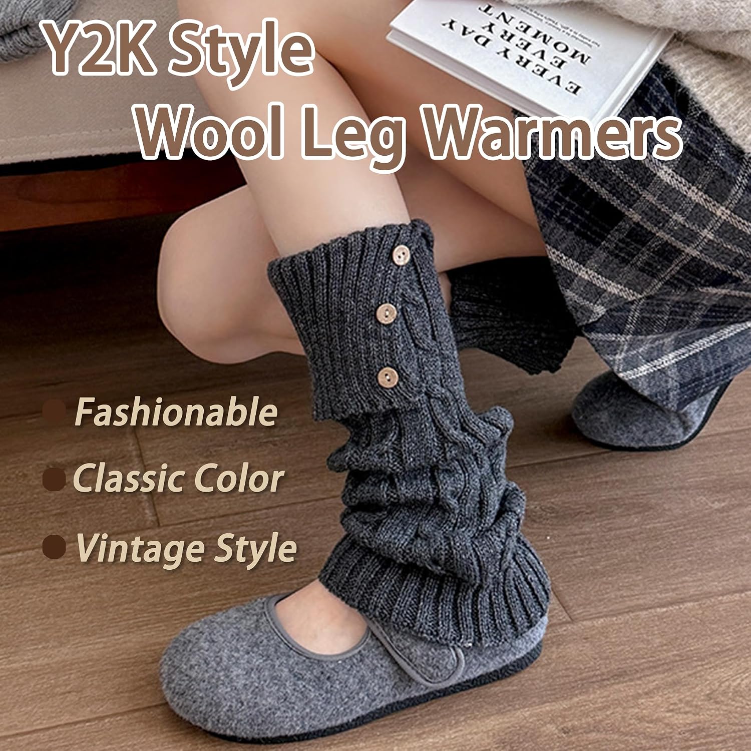 2 Pairs Y2K Wool Knitted Leg Warmers for Women, Vintage Warm Leg Warmers for Daily Wear