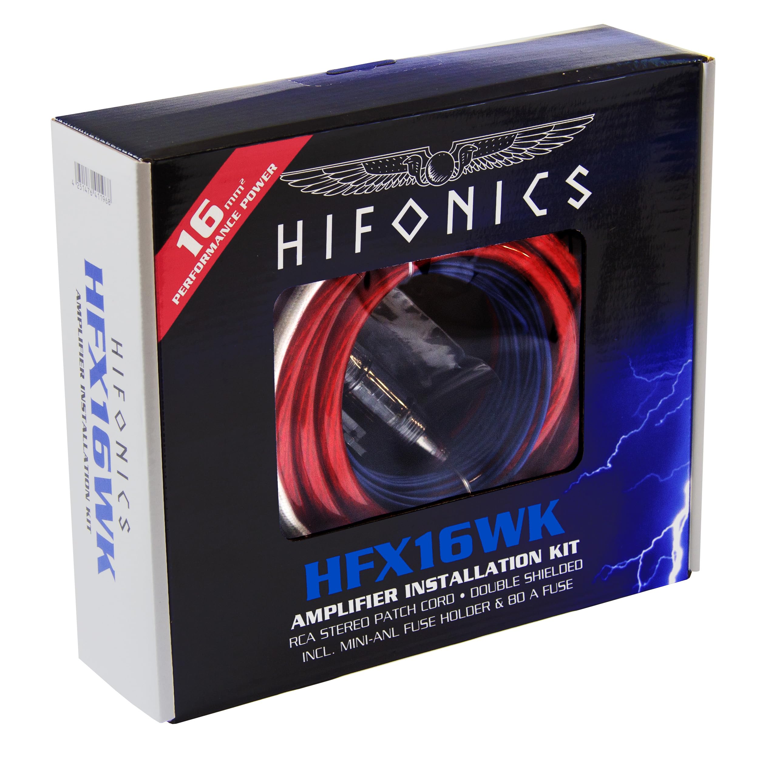 Hifonics HFX16WK Kit d'installation Premium 16 mm² avec cosses plaquées or et porte-fusible ANL Mini avec fusible ANL 80 A