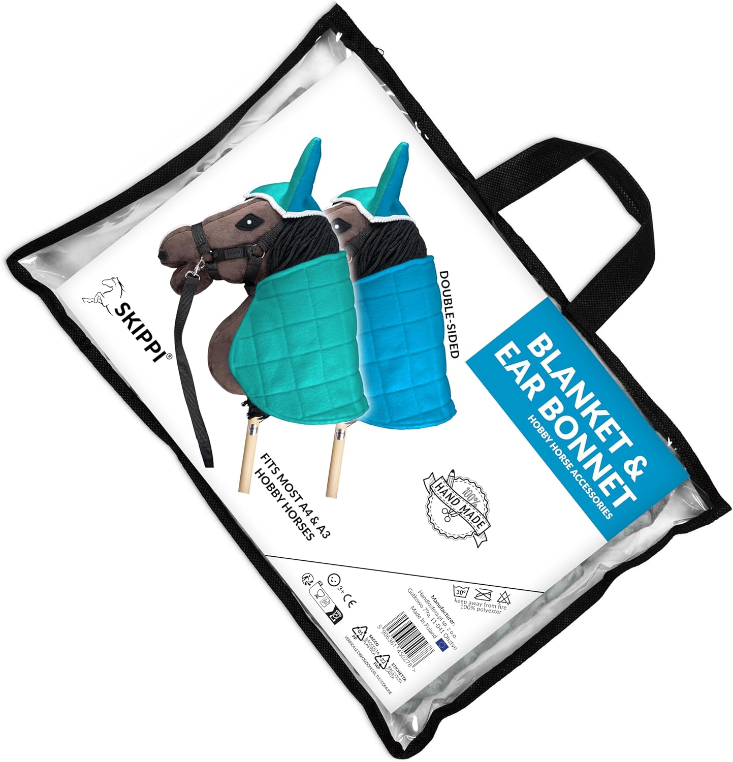 SKIPPI Reversible Blanket and Fly Cover for Hobby Horse - Mint and Blue, Hobby Horse Accessories