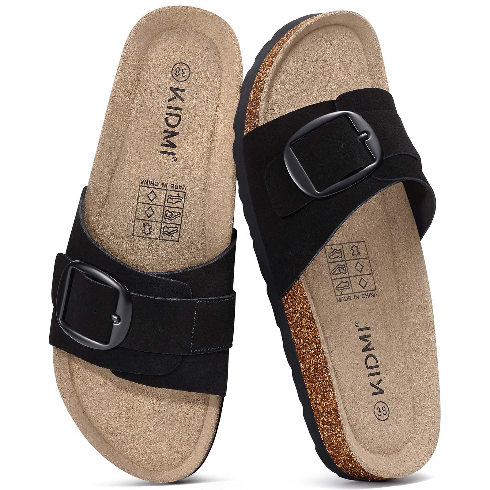 KIDMI Women's Cork Footbed Sandals Comfortable Suede Summer Slides