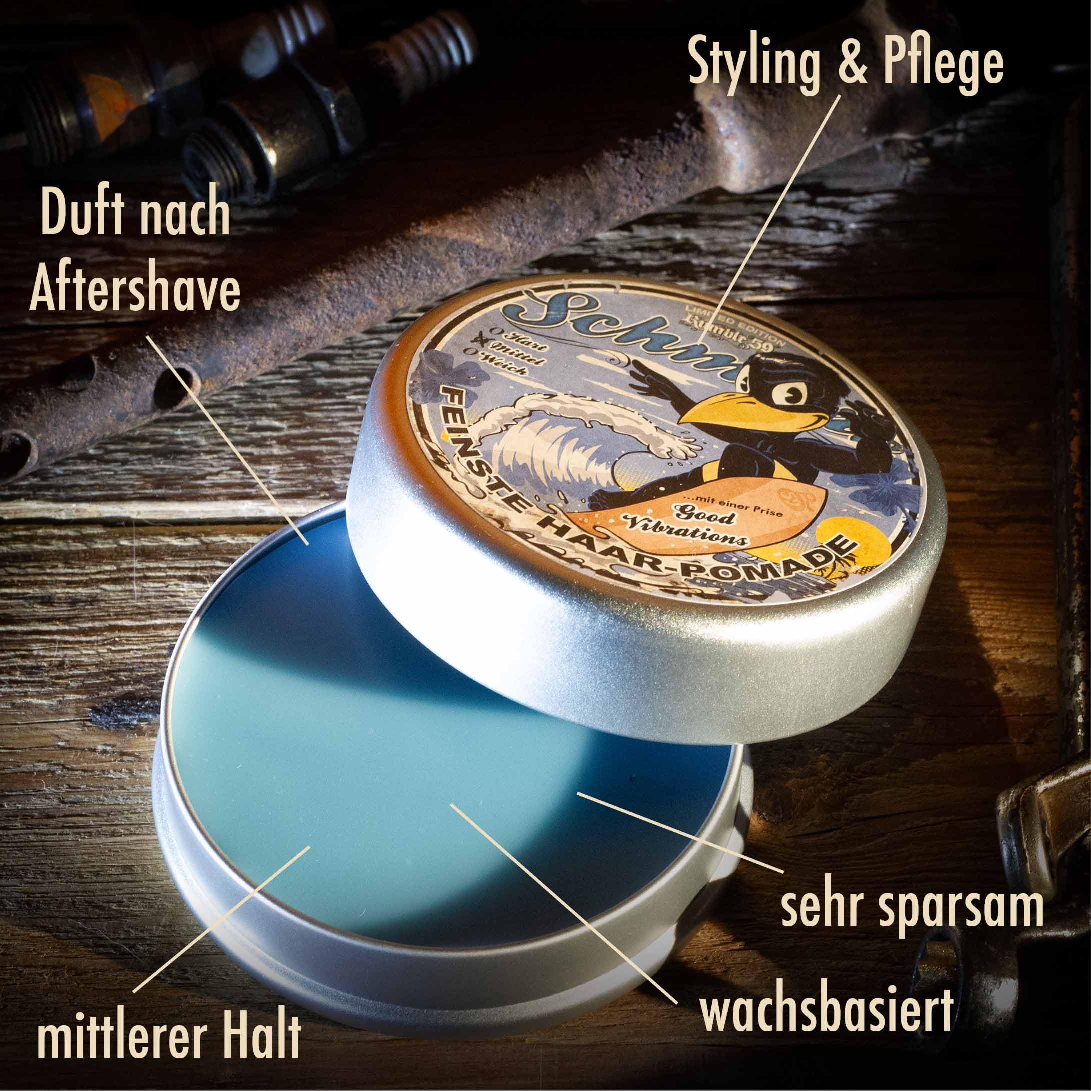 Rumble59 Schmiere Limited Edition – Surfin' Bird – Pomade – Cera per capelli da uomo per capelli medio-forti, cera per capelli da uomo, 140 ml