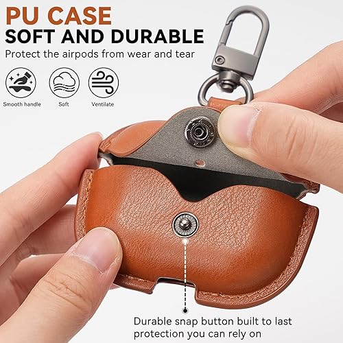 Miniatura 3 de Funda de cuero para Airpods Pro 2, TNSNK para AirPods Pro 2, funda con llavero y kit de limpieza, funda protectora de cuero con carga inalámbrica