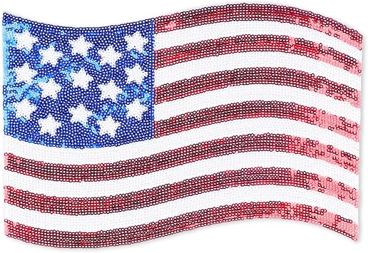 QDTK Large Sequin American Flag Iron on Patches, 10 x 7 Inch Patriotic USA Flag Applique, Glitter 4th of July 250th Anniversary Sew/Iron On Patch for Clothes, Jackets, Backpacks, DIY Crafts Decoration