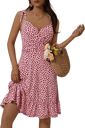 ZABERRY Womens Sundress 2026 Adjustable Spaghetti Tie Strap V Neck Summer Spring Sleeveless Mini Dress with Pockets