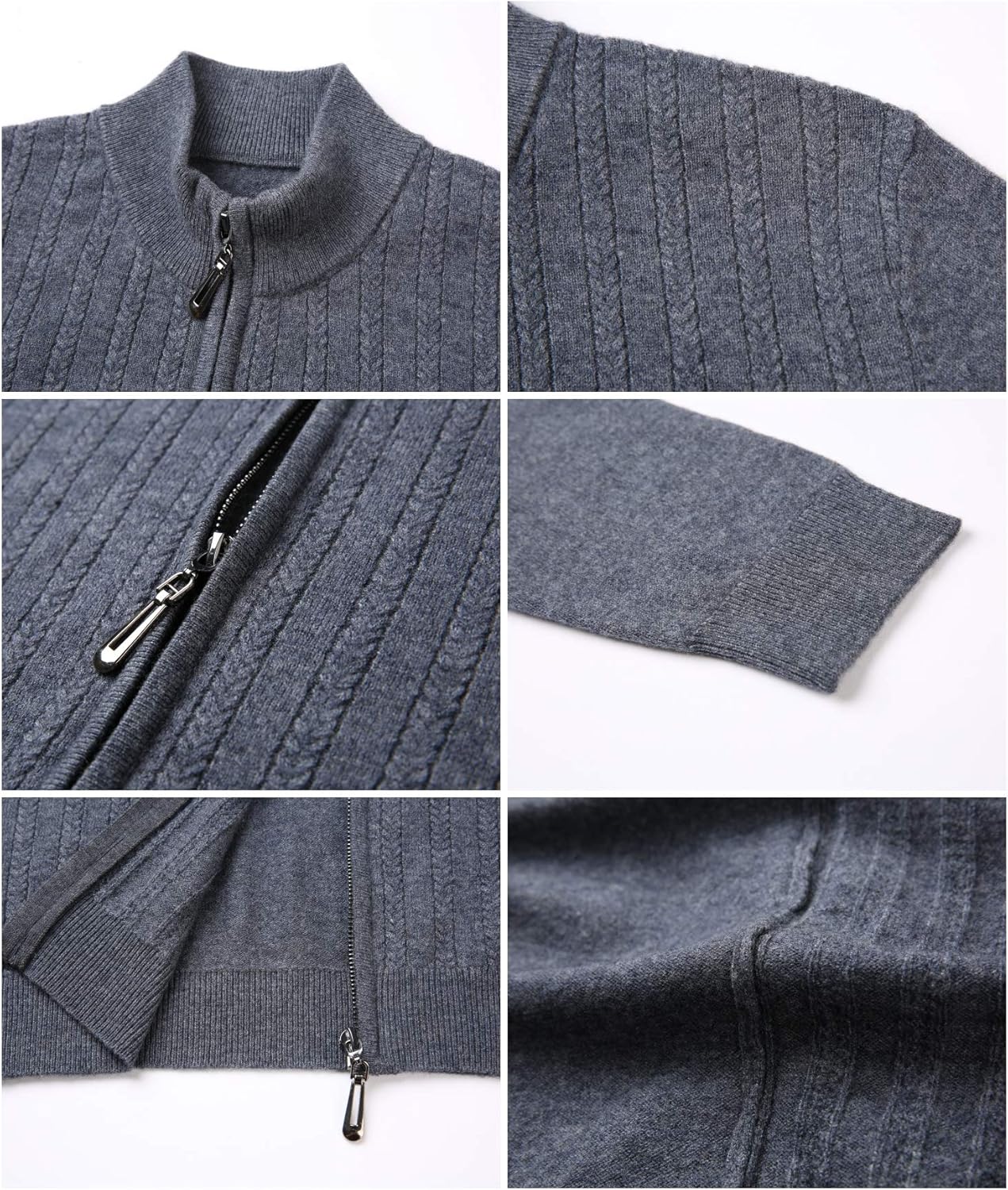 [Ningmengfeng] ニットカーディガン メンズ 100%ウール ジップアップ ハイネック トップス カジュアル ジャケット 無地 通勤 秋冬春 ブラックL