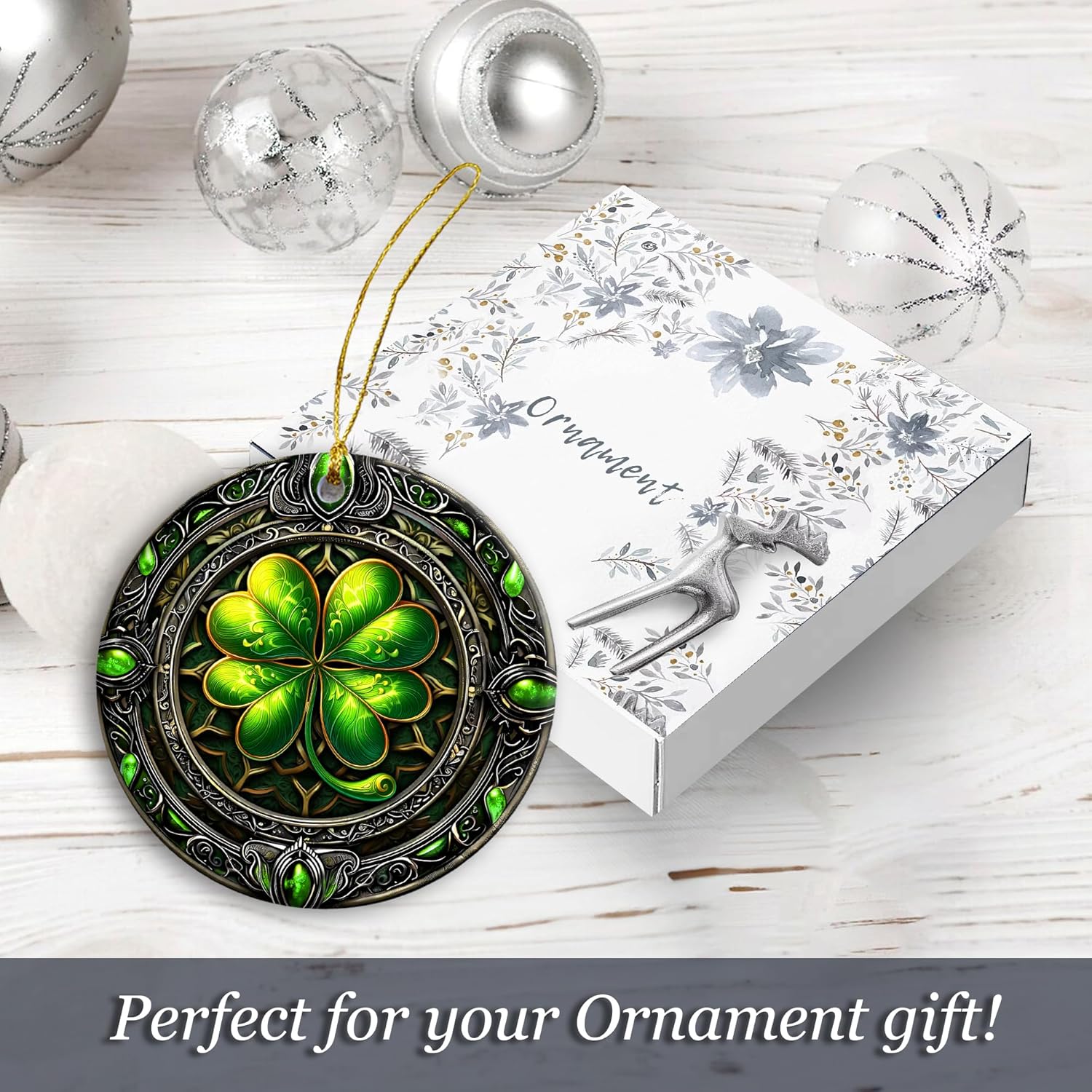 Saint Patrick’s Day Ornament | Vintage Green Lucky Four Leaf Irish Christmas Ornament, Ireland Heritage Luck of The Irish (Crystal Lucky Clover) - Image 5