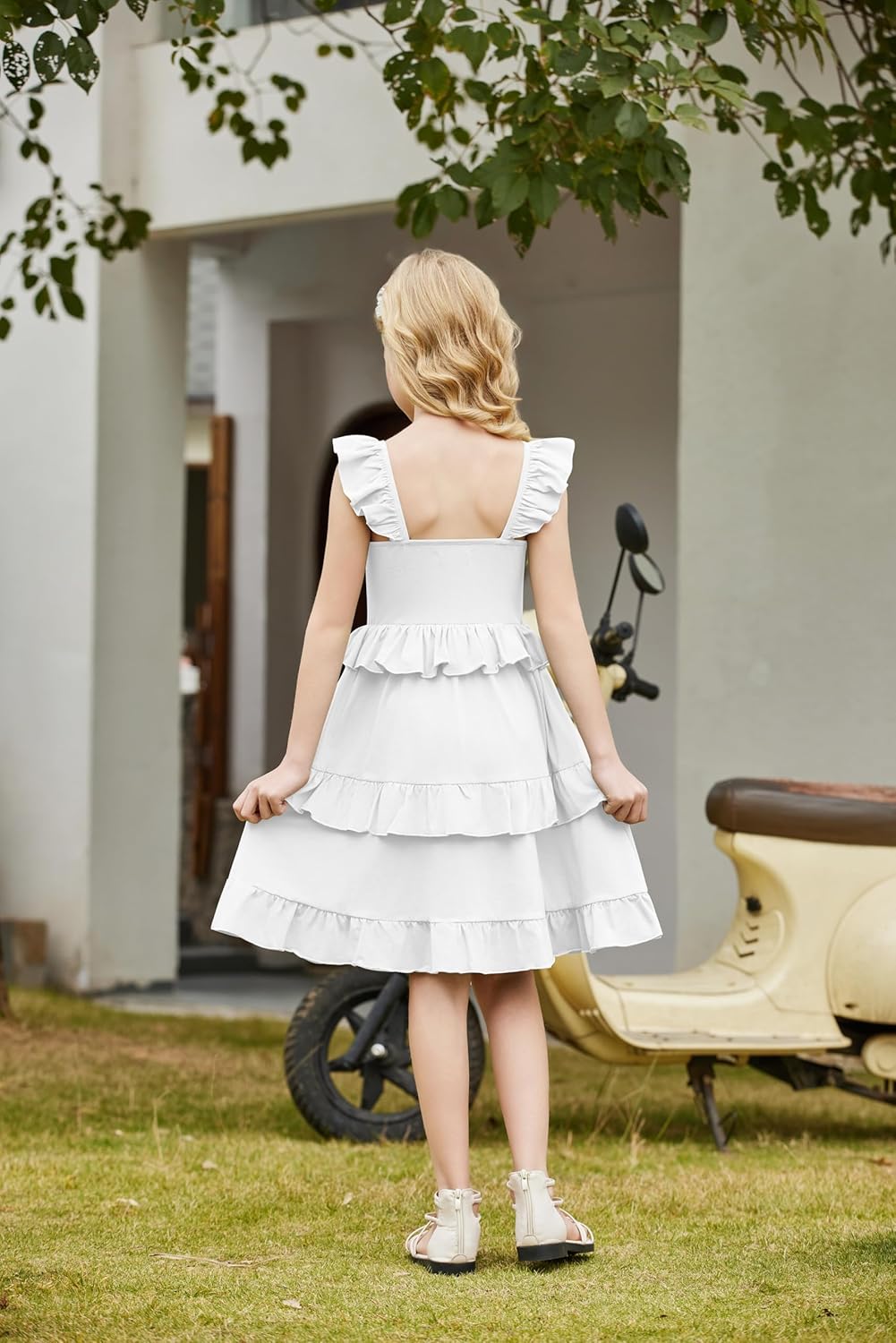 Arshiner Girls Dresses Ruffle Sleeve Tiered Casual Flowy Swing Tween Sundress with Pockets for Girls 5-13 Years - Image 6