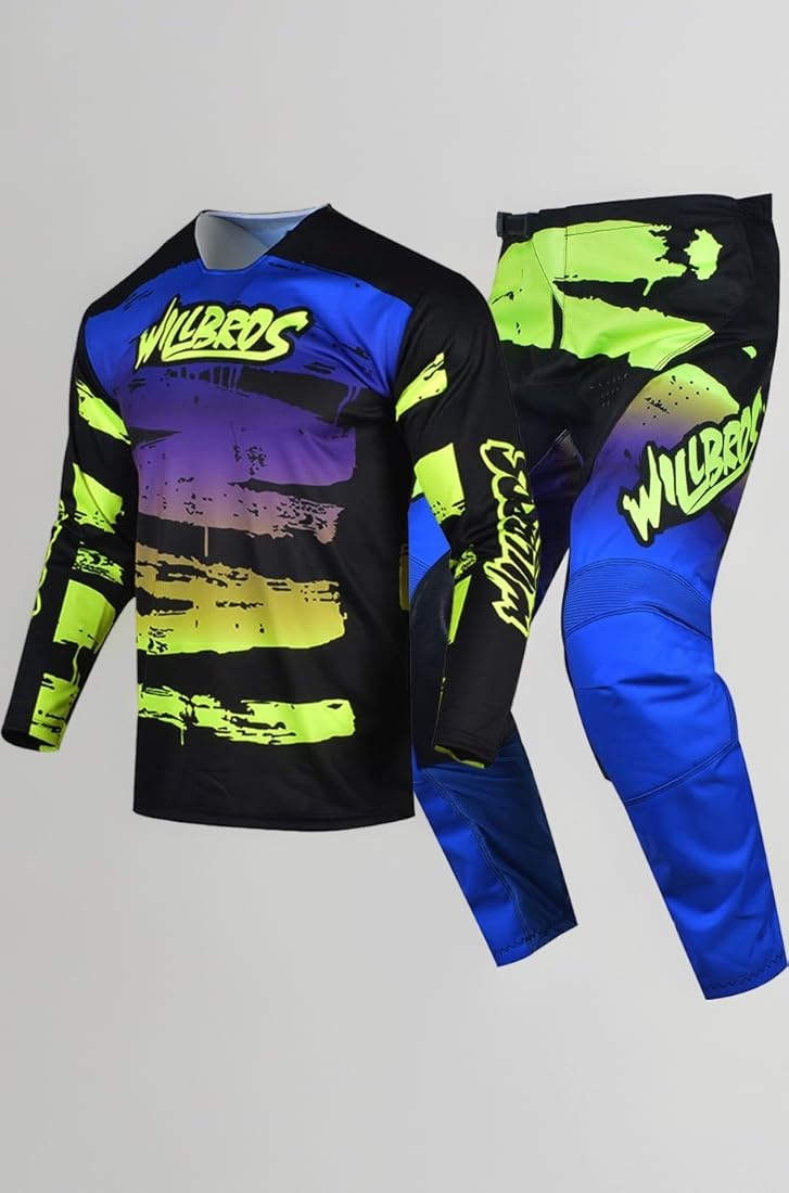 Willbros Motocross Jersey Broek Combo Mens Vrouwen Crossmotor MX Gear Set Offroad met Rits Zakken Racewear Volwassen, Oranje Grijs, Jersey XL / Pants 36