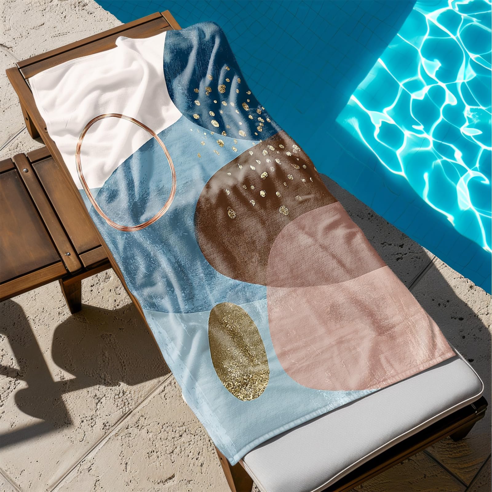 Générique Serviette de Plage XXL Modèle Bleu Marron | Grande Taille Serviette de Plage et Douche Avec Elastique Microfibre Absorbante et Légère Sport Séchage Rapide