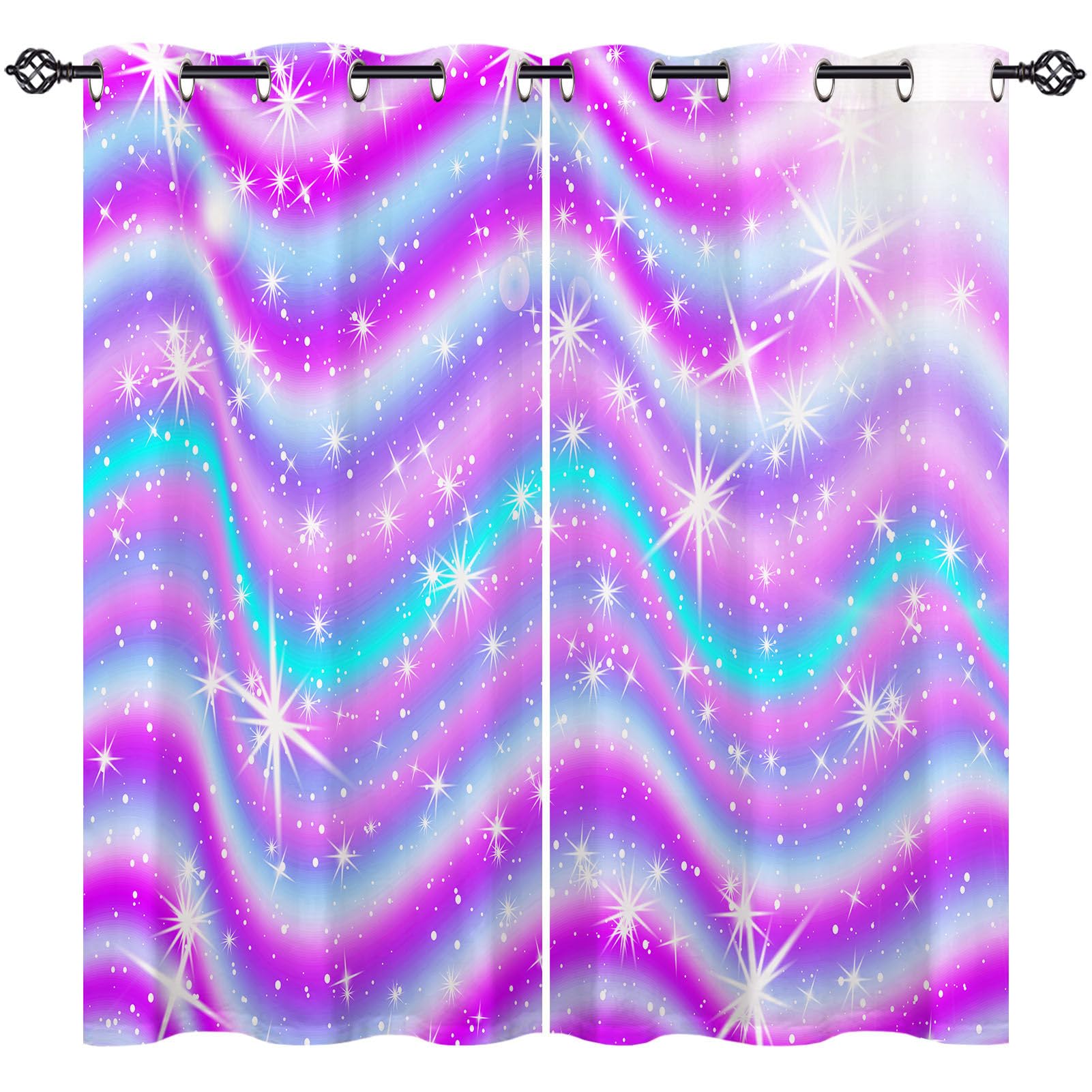 ANHOPE Colorful Curtains Eyelet Soft Thermal Insulated Ring Top 80% Blackout Curtains Rainbow Candy Galaxy Stars Print Pattern Window Drapes for Kids Girls Bedroom Living Room 42 x 63 Inch 2 Panels