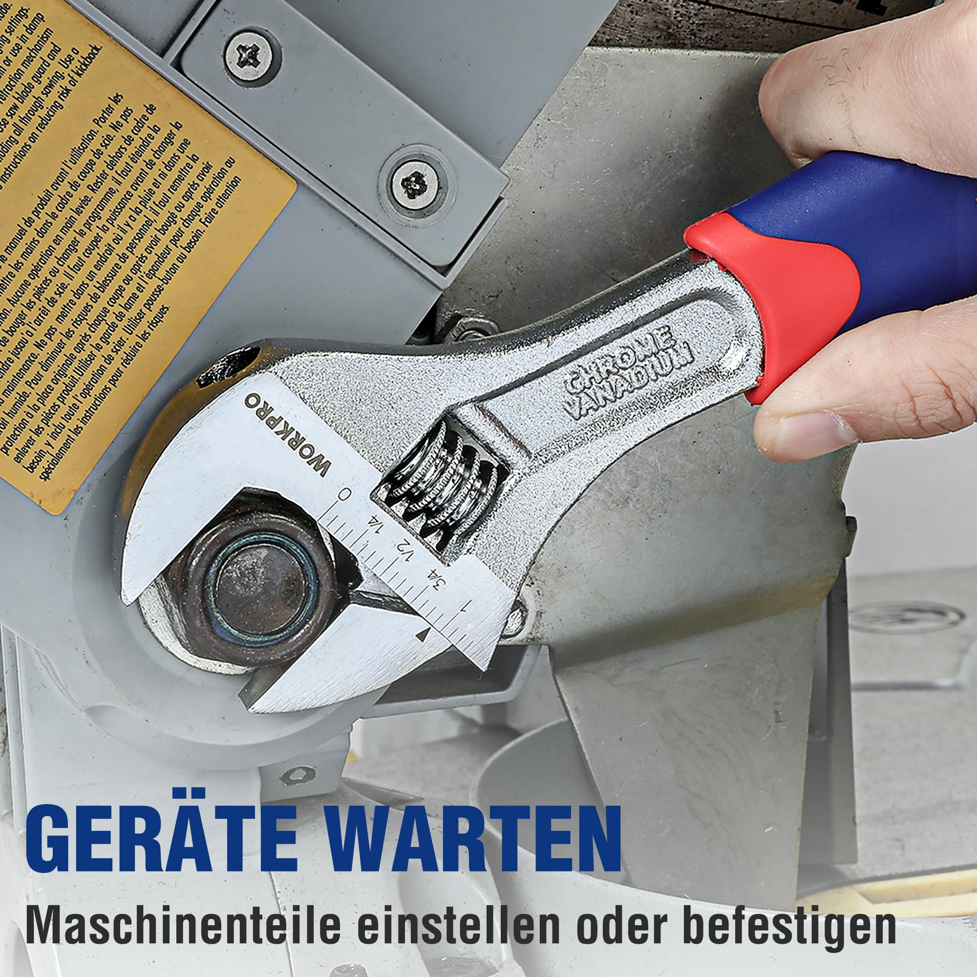 WORKPRO Schraubenschlüssel Verstellbar Einmaulschlüssel Rollgabelschlüssel Set aus Chrom-Vanadium Stahl mit Gummigriff inkl. 150, 200, 250 mm 3-teilig