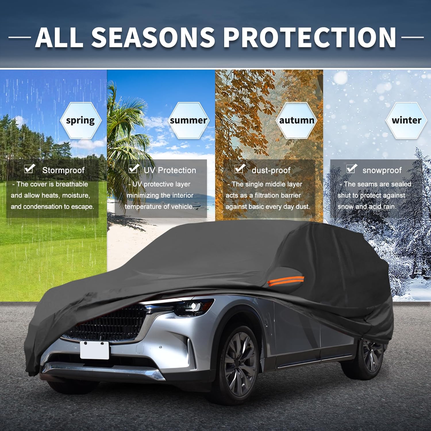 X AUTOHAUX Car Cover Outdoor Waterproof Sun Rain Snow Hail Protection with Left Side Door Zipper 210D-PU for Mazda CX-90