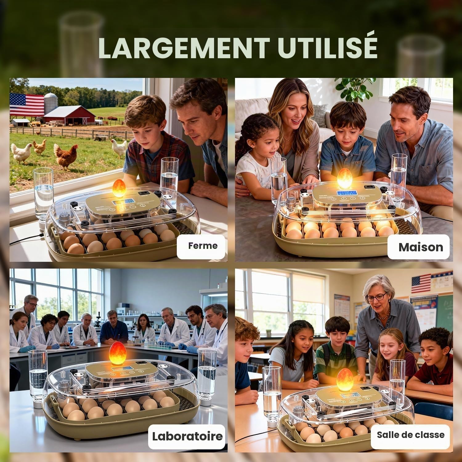 Incubateur pour éclosion de 24 œufs, retourneur Automatique d'œufs et Nouveau système de contrôle Automatique de l'humidité, Vision Claire à 360° pour Poulet, Canard et caille