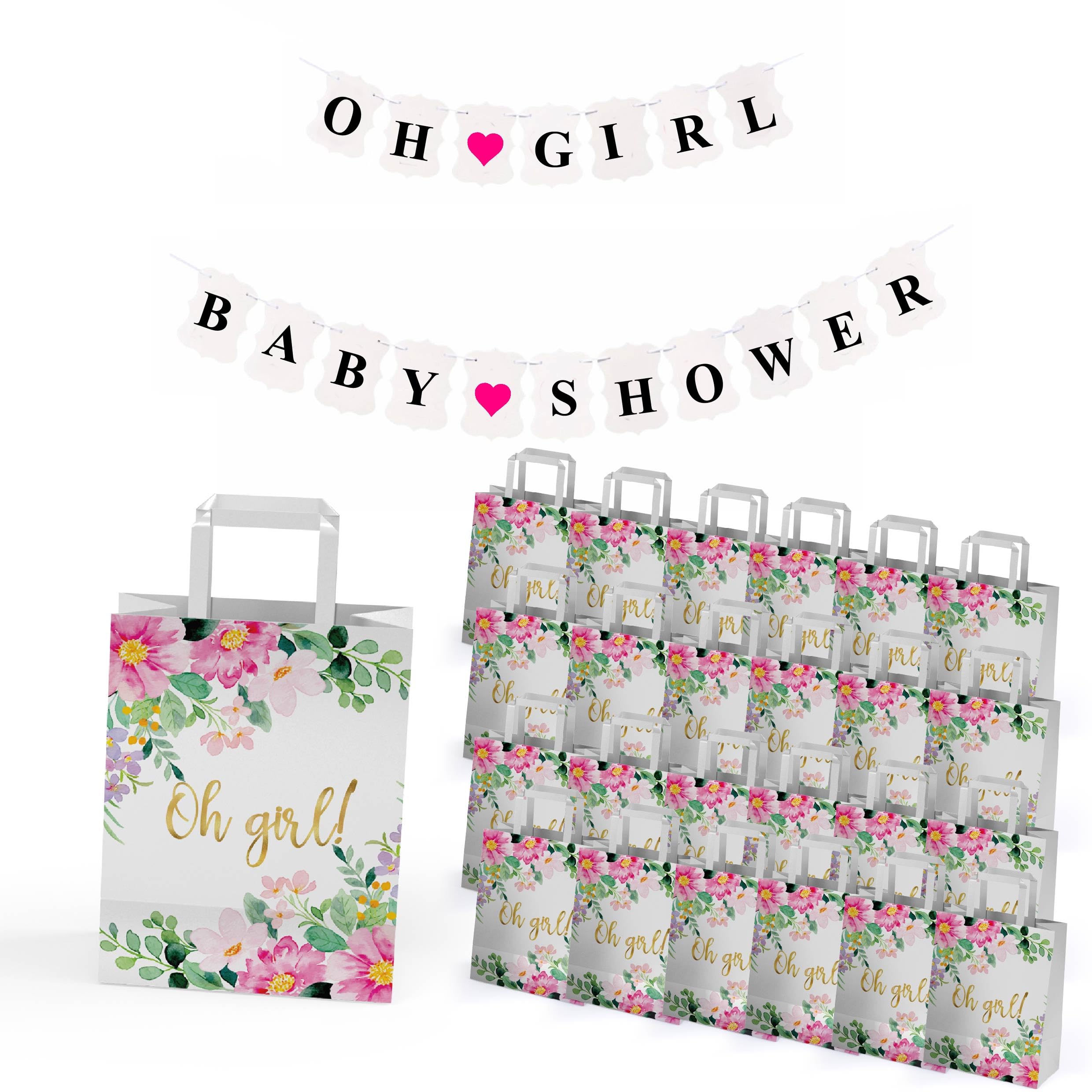 DECOBAY 24pcs Oh Girl Favour Bags + OH Girl Baby Shower Banner | Oh Baby | Mum to be | About to Pop | Pack of 24