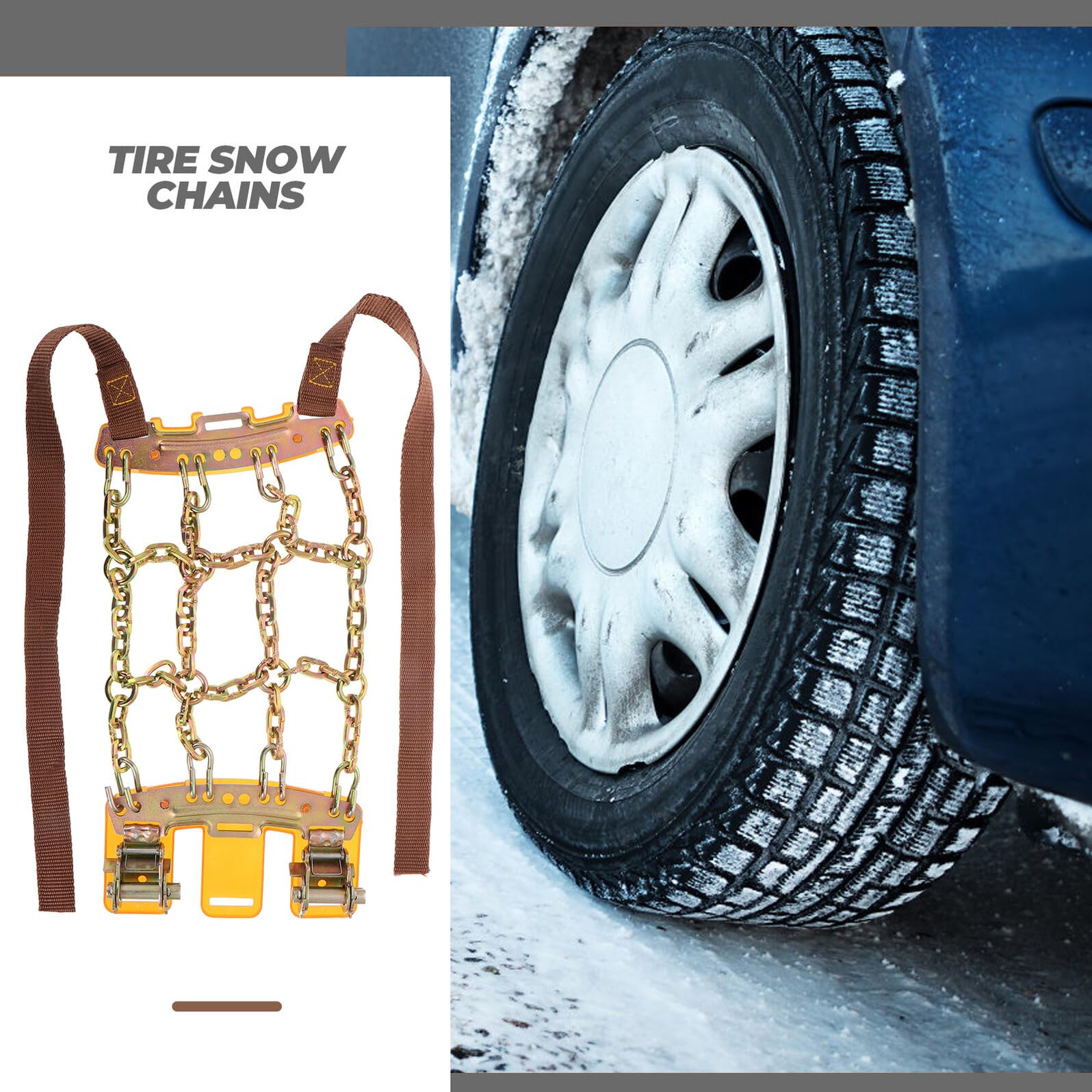 Hemobllo Catene da Neve Regolabili in Acciaio Manganese per Auto e Suv Antiscivolo per Pneumatici Protezione Emergenza Neve e Fango con Design Ninesquare