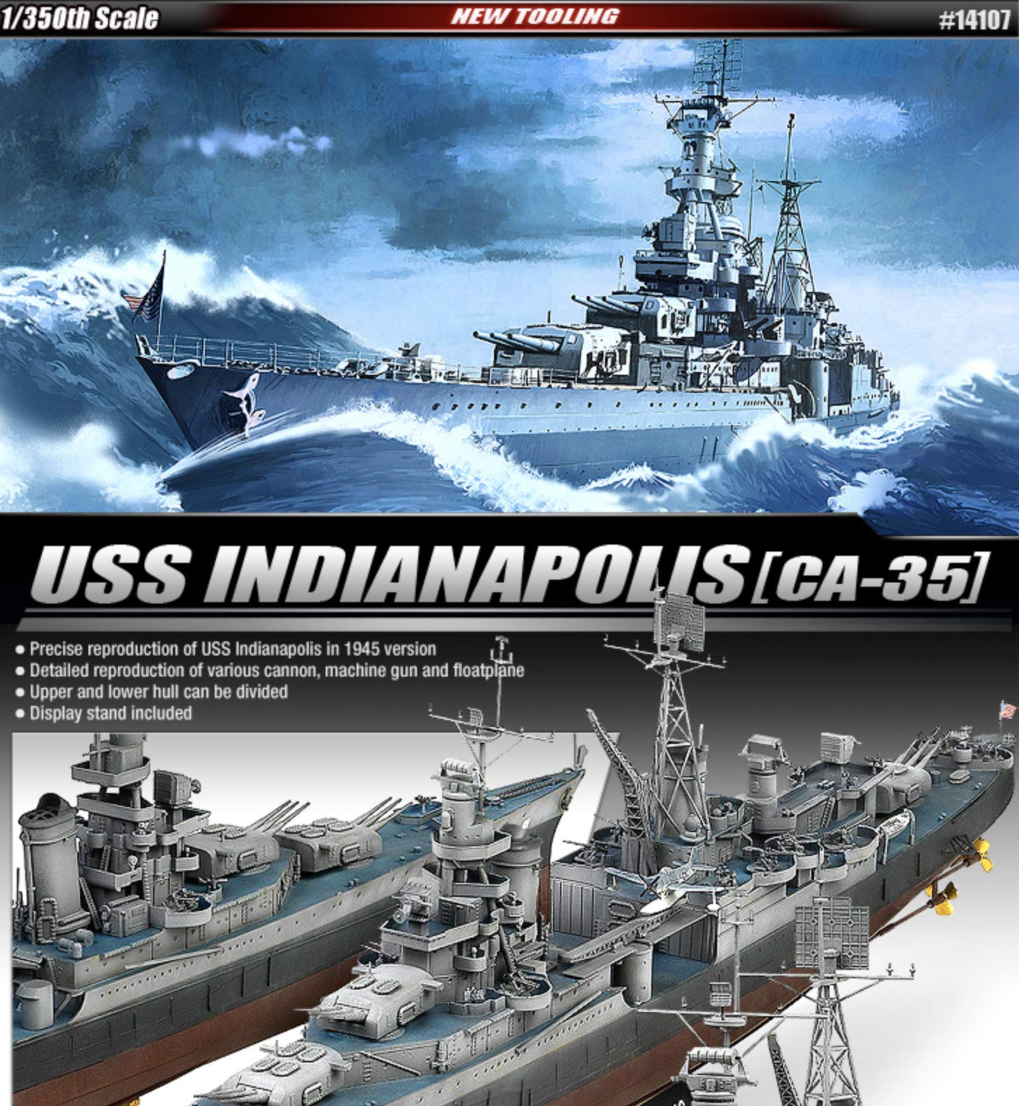 Academy 1/350 USS Ca-35 Indianapolis Militärschiff Plastikmodellbausatz besonderes Geschenk schneller Versand und Versand weltweit