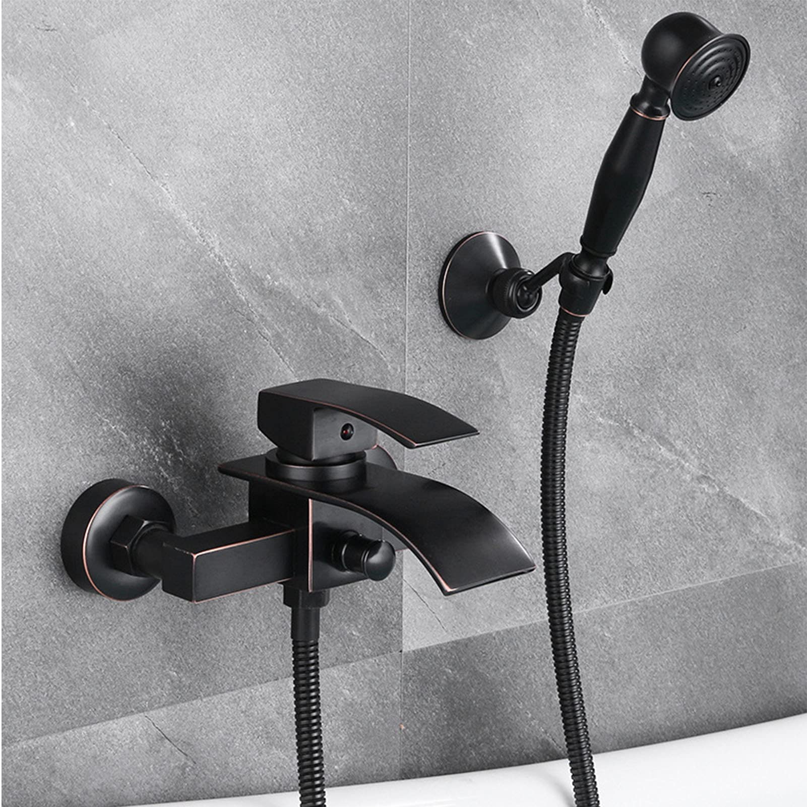 Rubinetto miscelatore moderno per vasca da bagno in bronzo nero con doccetta – Rubinetto a cascata per vasca da bagno, in ottone, design elegante per bagni eleganti