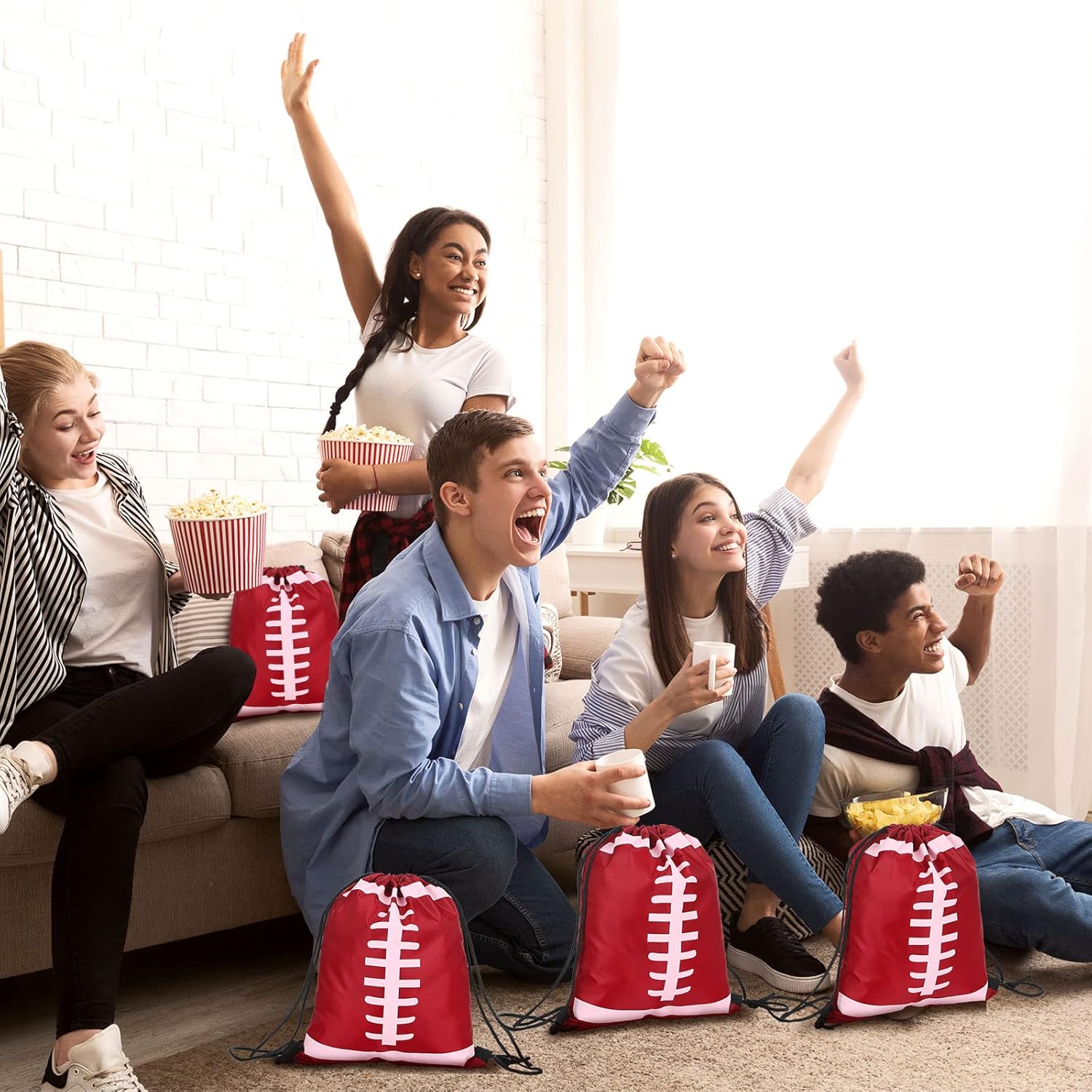 Shappy 12 Pieces Football Drawstring Bags Bulk Small Sport Goodie Bags Snack Treat Backpack for Ball Birthday Party Favor Team Gifts(10 x 12 Inch) - Image 6