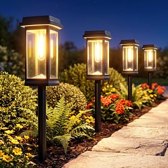 Garden Lights 4 Pack Brighter LED 2 Lighting Modes with Metal Stake [Energy Class A+++]