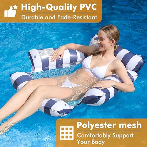 Miniatura 10 de Flotador inflable para piscina, para adultos y niños, hamaca flotante con patrón de rayas para fiesta en la piscina, diversión acuática de verano