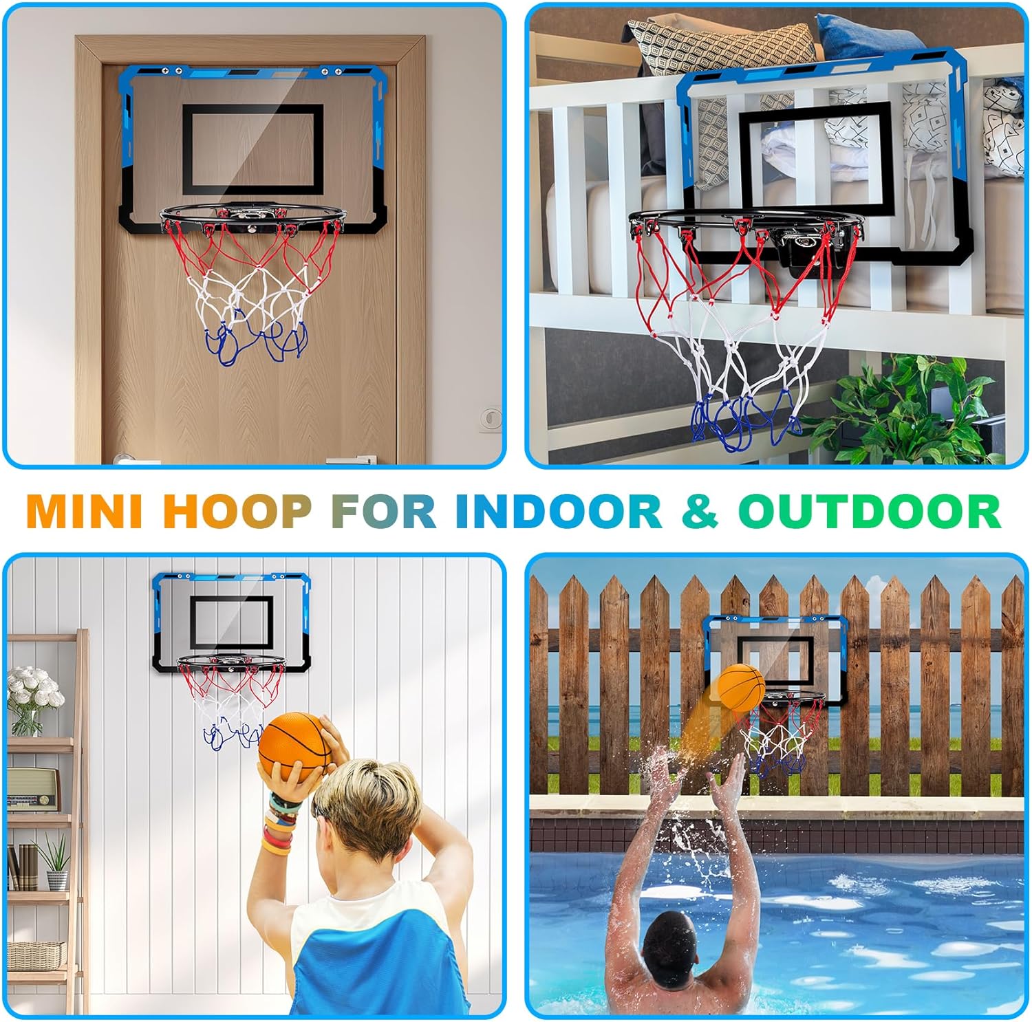 Basketball Mini Hoop Indoor Boys Gifts for Kids Adults, Door Room Mini Hoop with Balls, Basketball Accessories for Teen Boy Gifts, Blue
