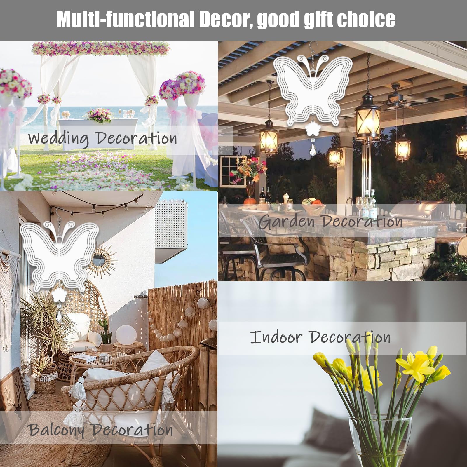 Lot de 4 éoliennes cinétiques en aluminium 3D avec sublimation pour cour et jardin, décoration d'intérieur à suspendre (nouveau papillon) 20,3 cm
