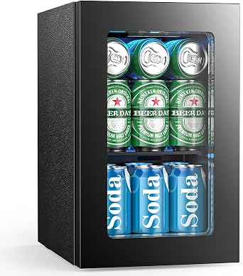 Electactic Mini Fridge 24 Can Beverage Cooler Refrigerator, 0.6 CUFT Freestanding Small Drink Fridge for Bedroom, Home Kitchen Bar, LED Touch Control Adjustable 40F-61 F Temperature