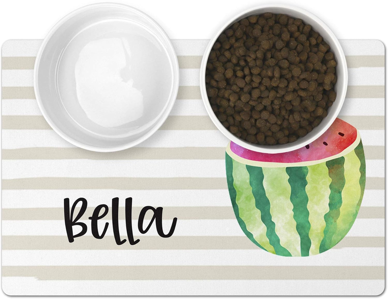 Personalized Pet Mat - Neoprene, Sturdy & Non-Skid Back - Cats & Dogs Feeding Mat - Petfood, Water & Dish Bowl Pad - Edge Corner Utility Placemat (10x16, Watermelon)