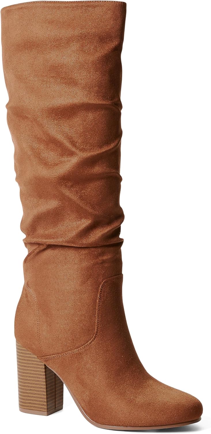 JustFab Knee High Boots Womens Point Toe Chunky Heel Tall