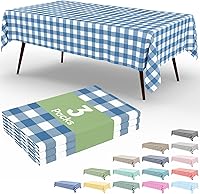 Vista 262 de Smiry Paquete de 10 Manteles Desechables de Cuadros Vichy Azules - 54" x 108" Mantel de Plástico de Servicio Pesado, Cubiertas de Mesa Impermeables