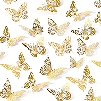 SAOROPEB 48pcs 3D Gold Butterfly Wall Stickers - 4 Styles, 3 Sizes, Removable Metallic Decor for Parties, Birthdays, Nursery